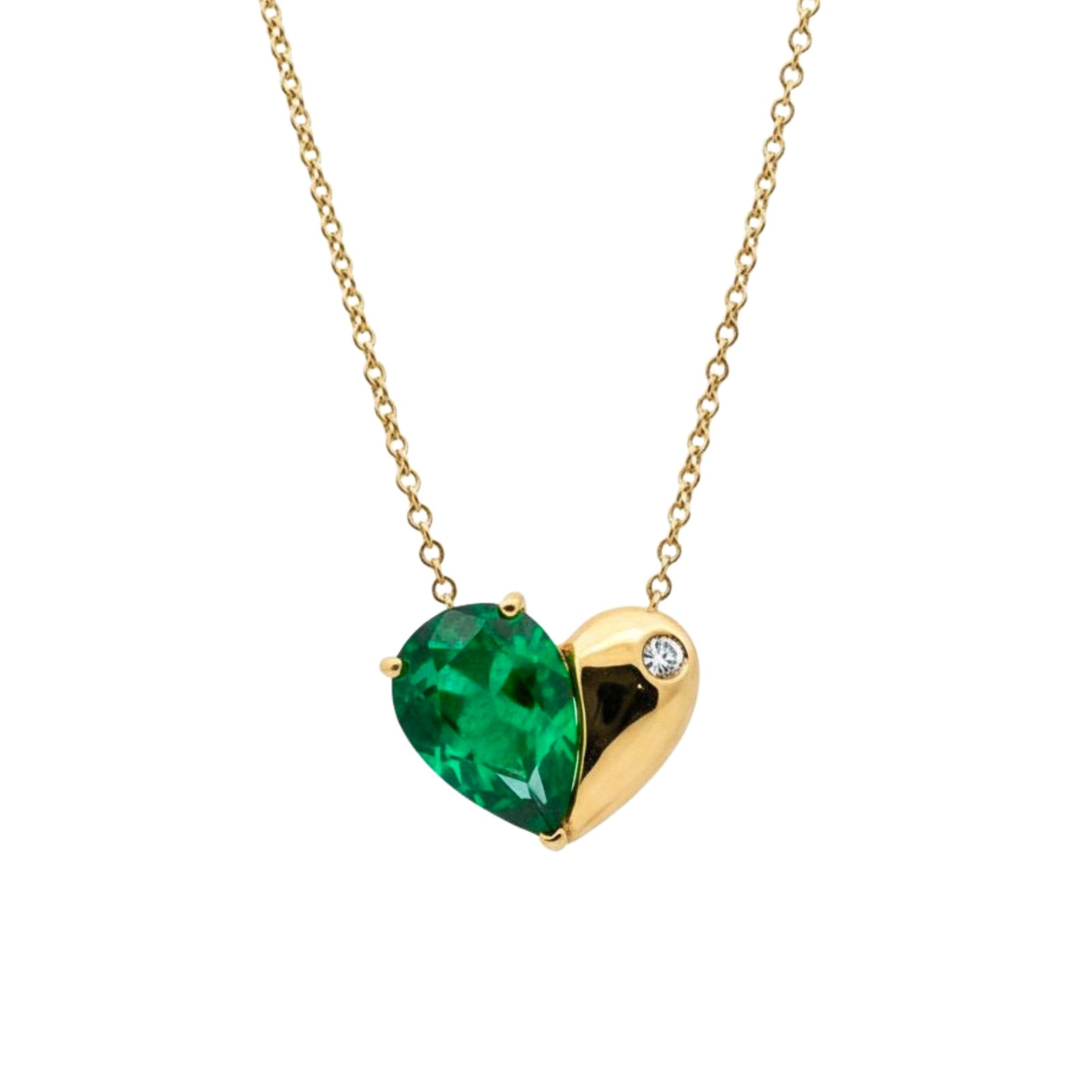 Two-Tone Pear Emerald & Gold Pendant Necklace