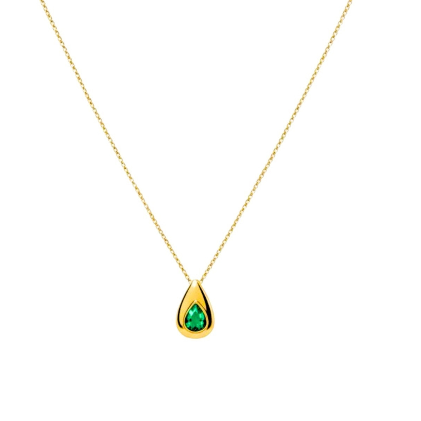 Dainty Emerald Teardrop Bezel Necklace