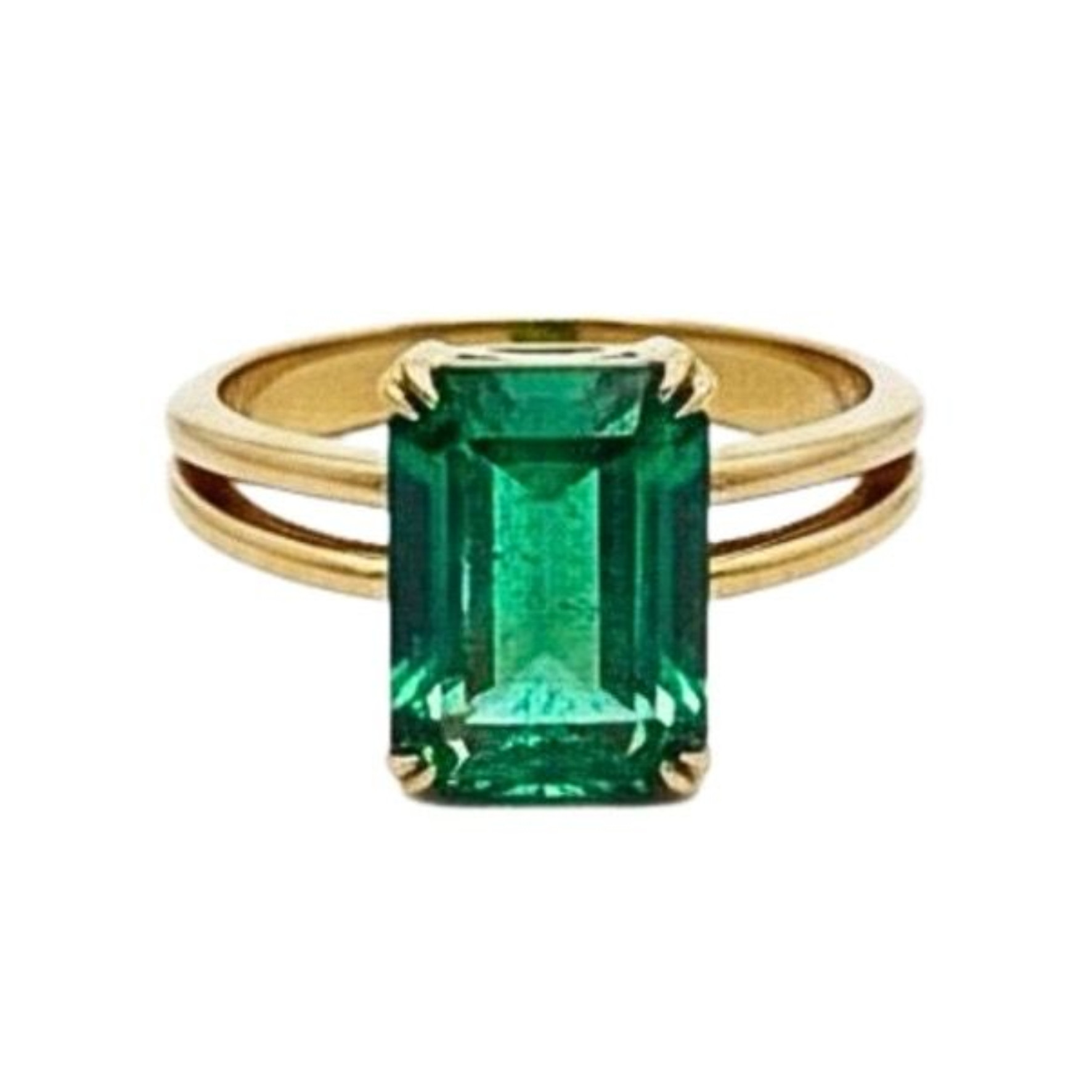 Emerald-Cut Green Solitaire Gold Rings