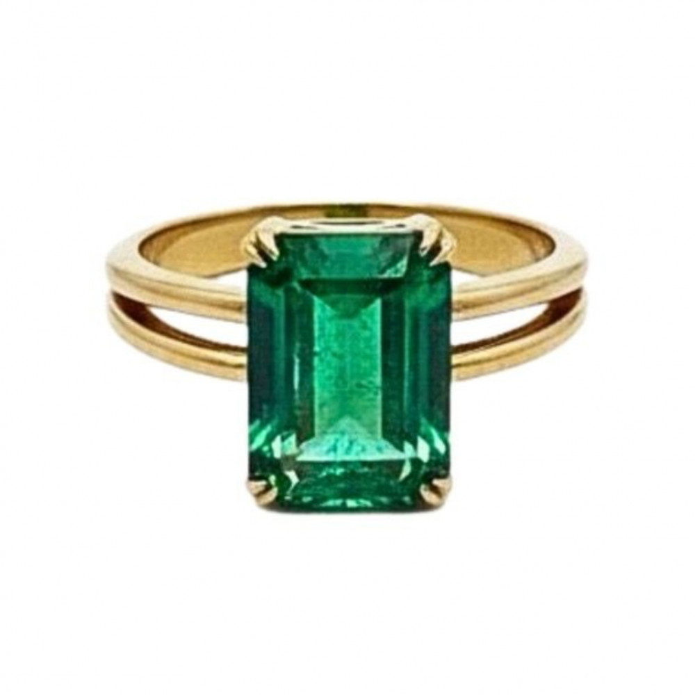 Image of Emerald-Cut Green Solitaire Gold Rings