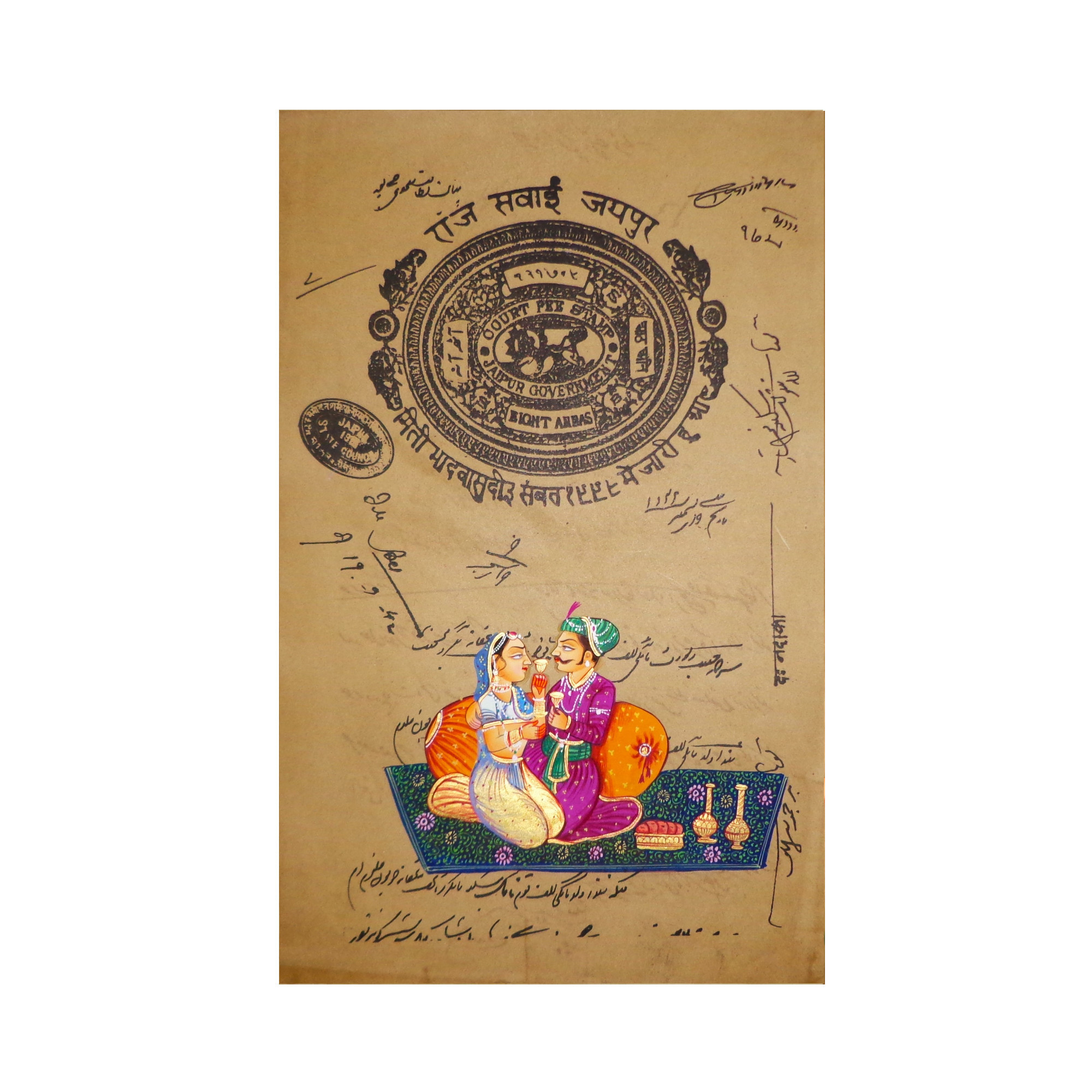 Royal King Queen Stamp Paper Art Rajasthani Painting