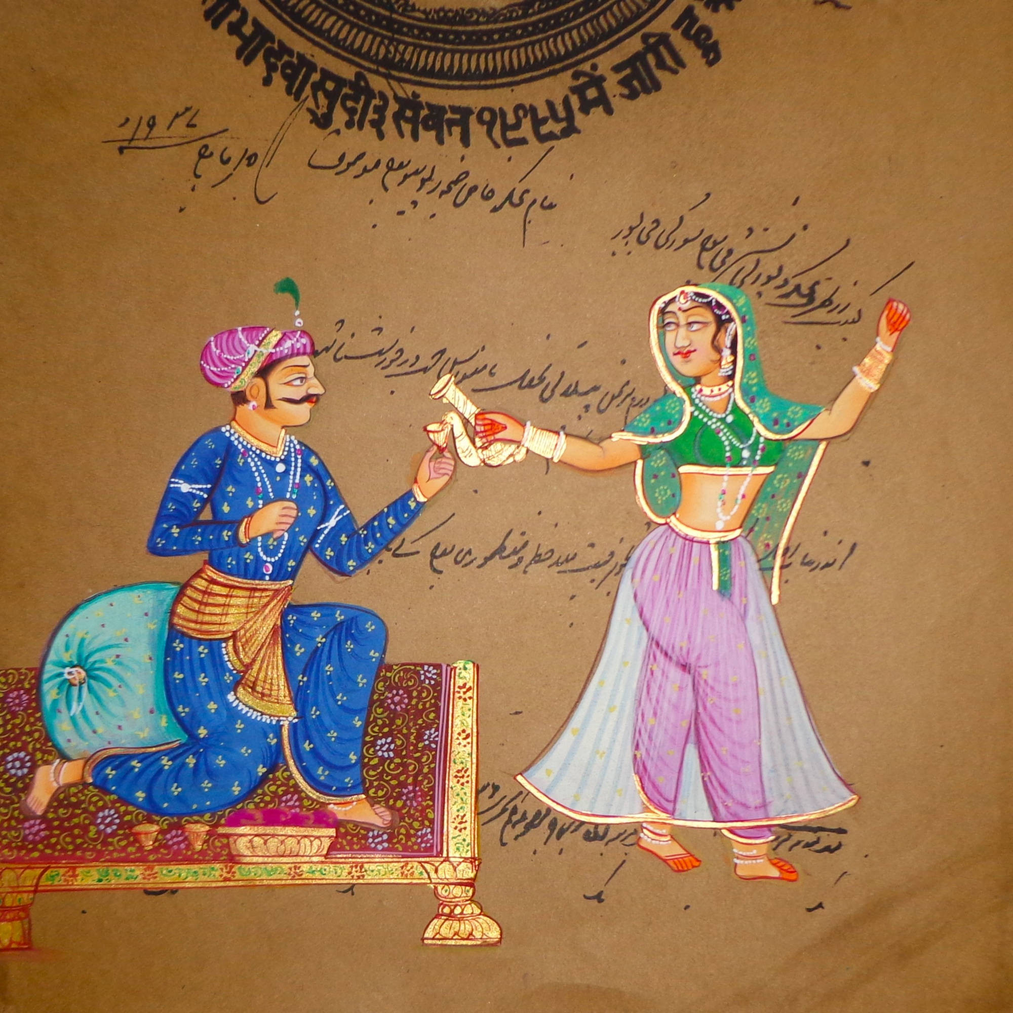 Royal King Queen Stamp Paper Art Rajasthani Painting