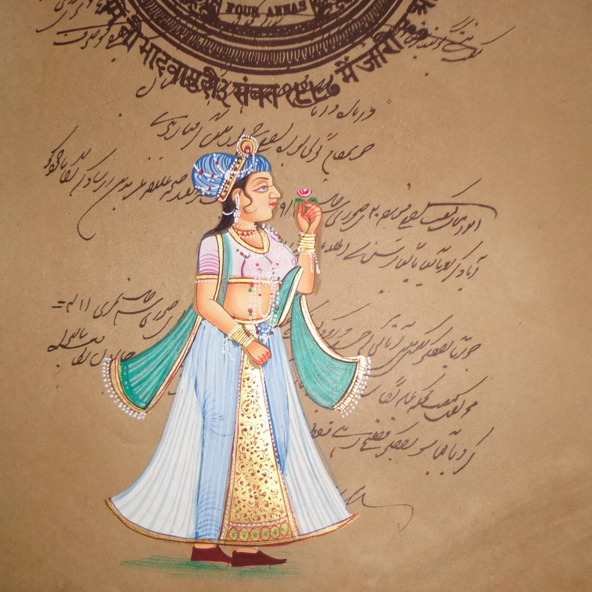 Royal Queen Stamp Paper Art Rajasthani Painting