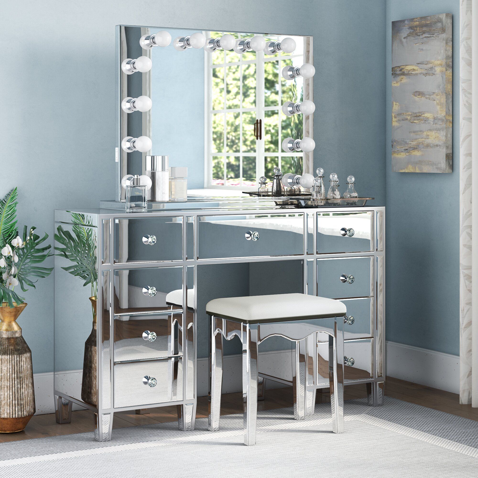 DEVINA Mirrored Vanity Station Set
