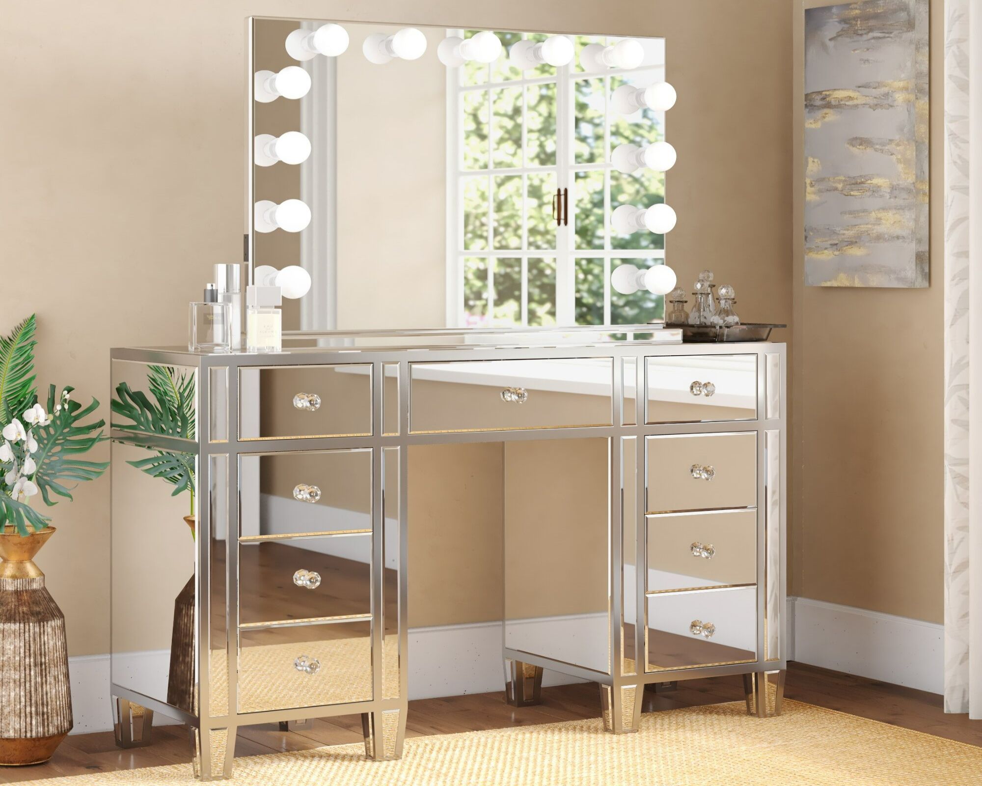 DEVINA Mirrored Vanity Station Set