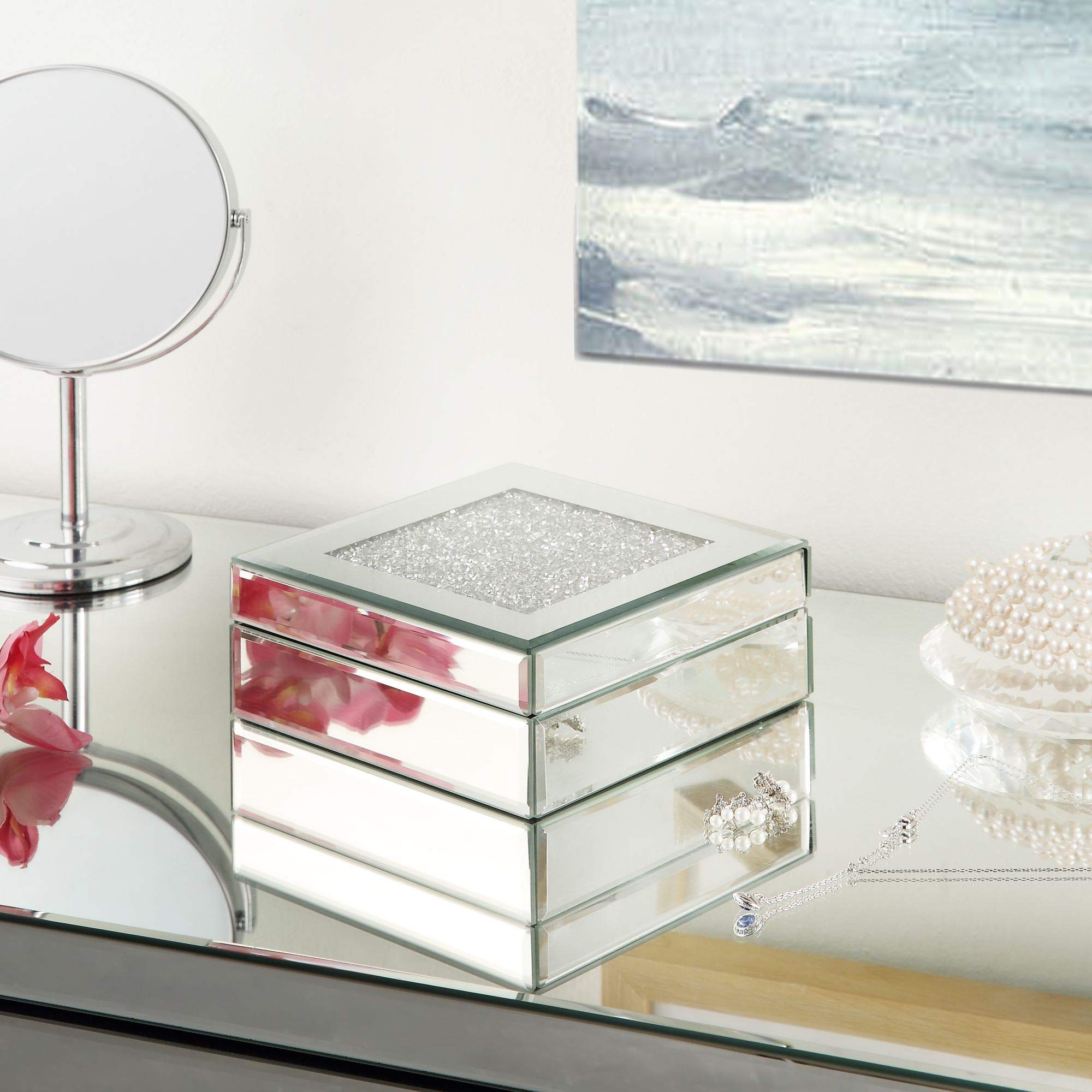 ELAN Diamond Crush Mirrored Jewelry Box Set