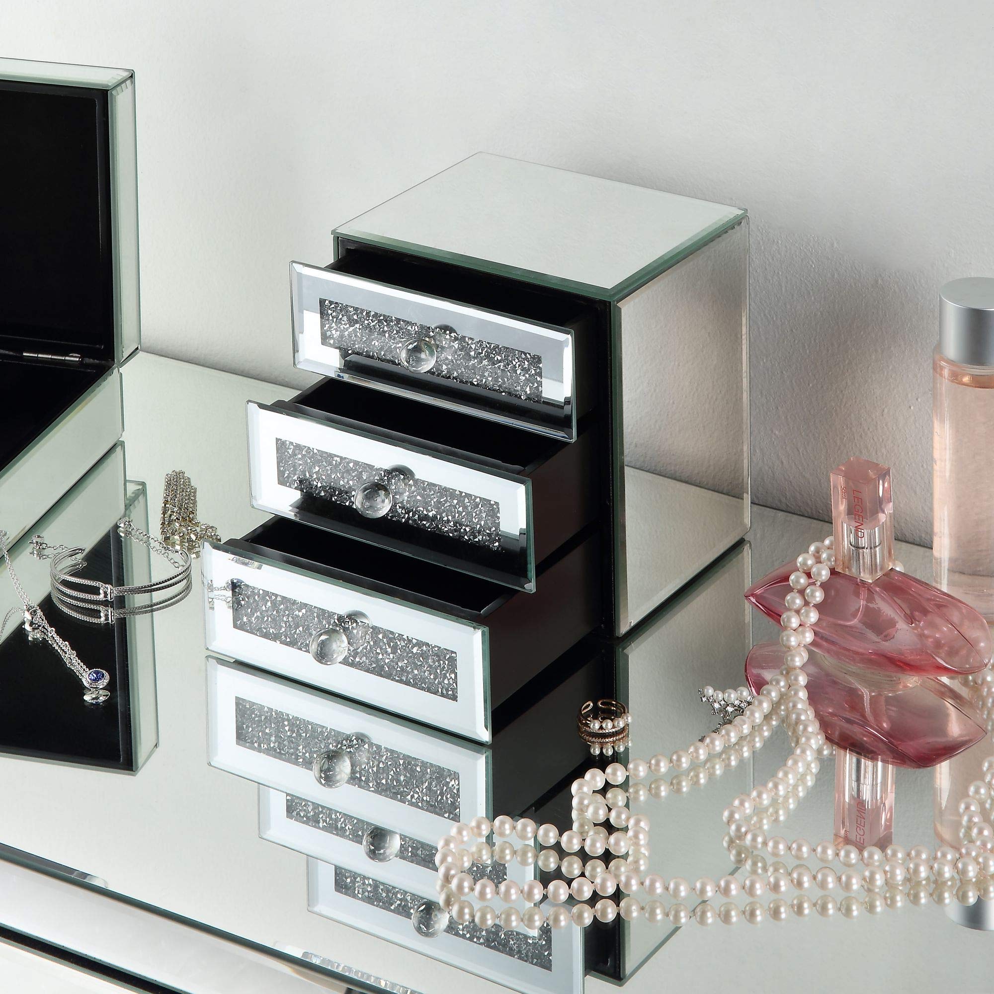 ELAN Diamond Crush Mirrored Jewelry Box Set