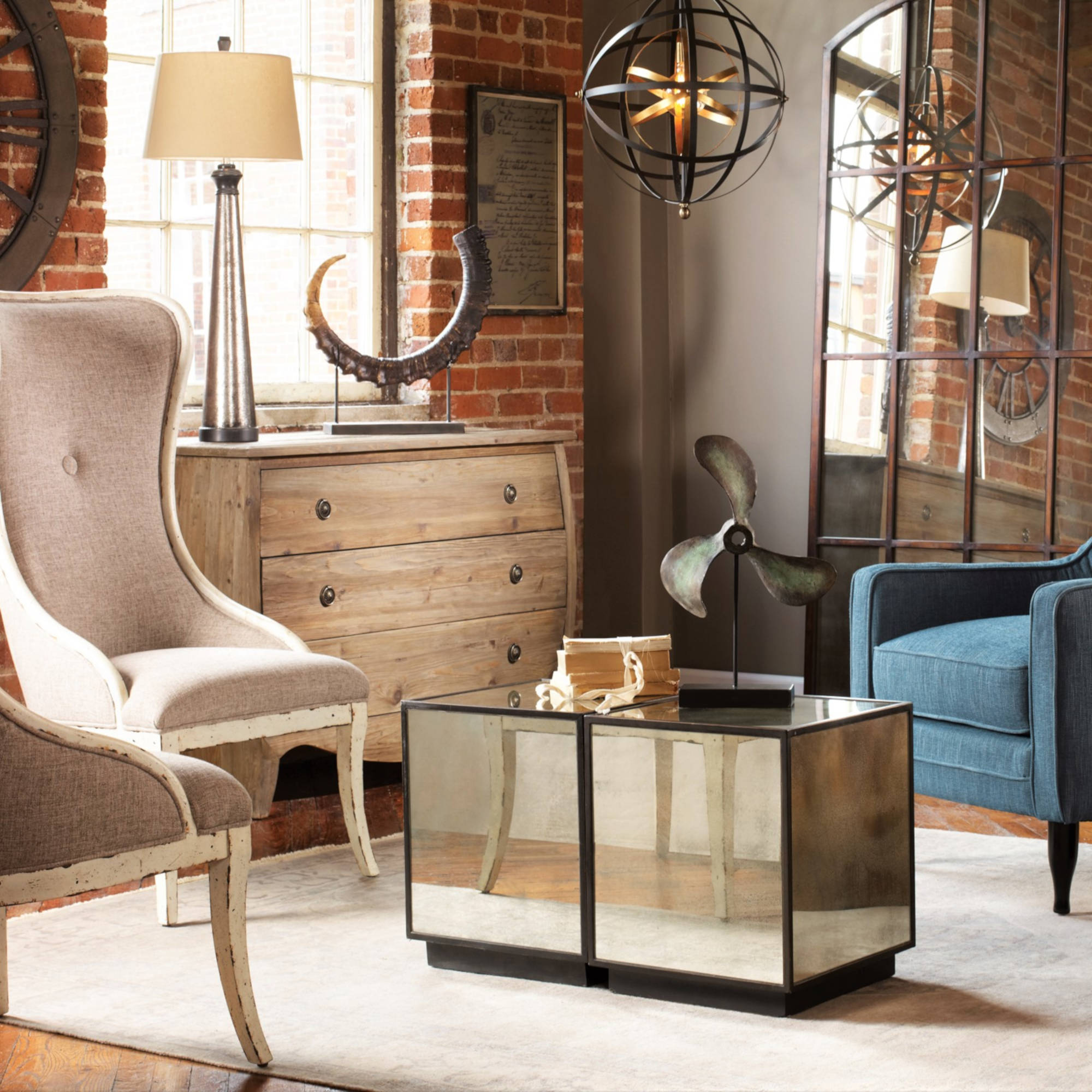 FIORA Mirrored Rustic Cube Table