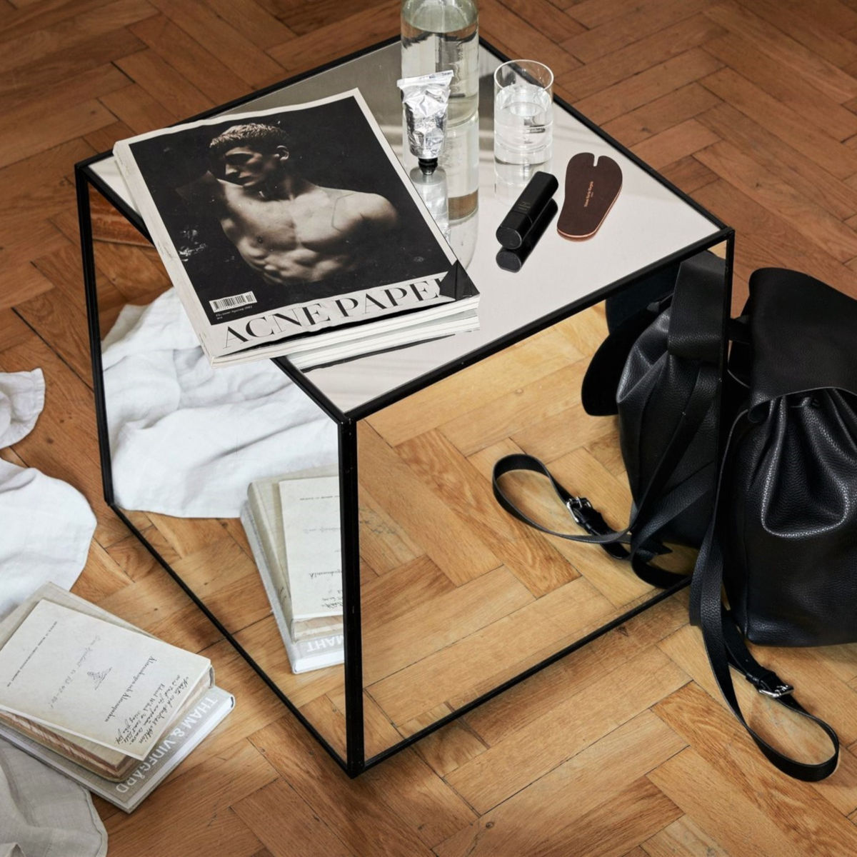 FIORA Mirrored Rustic Cube Table