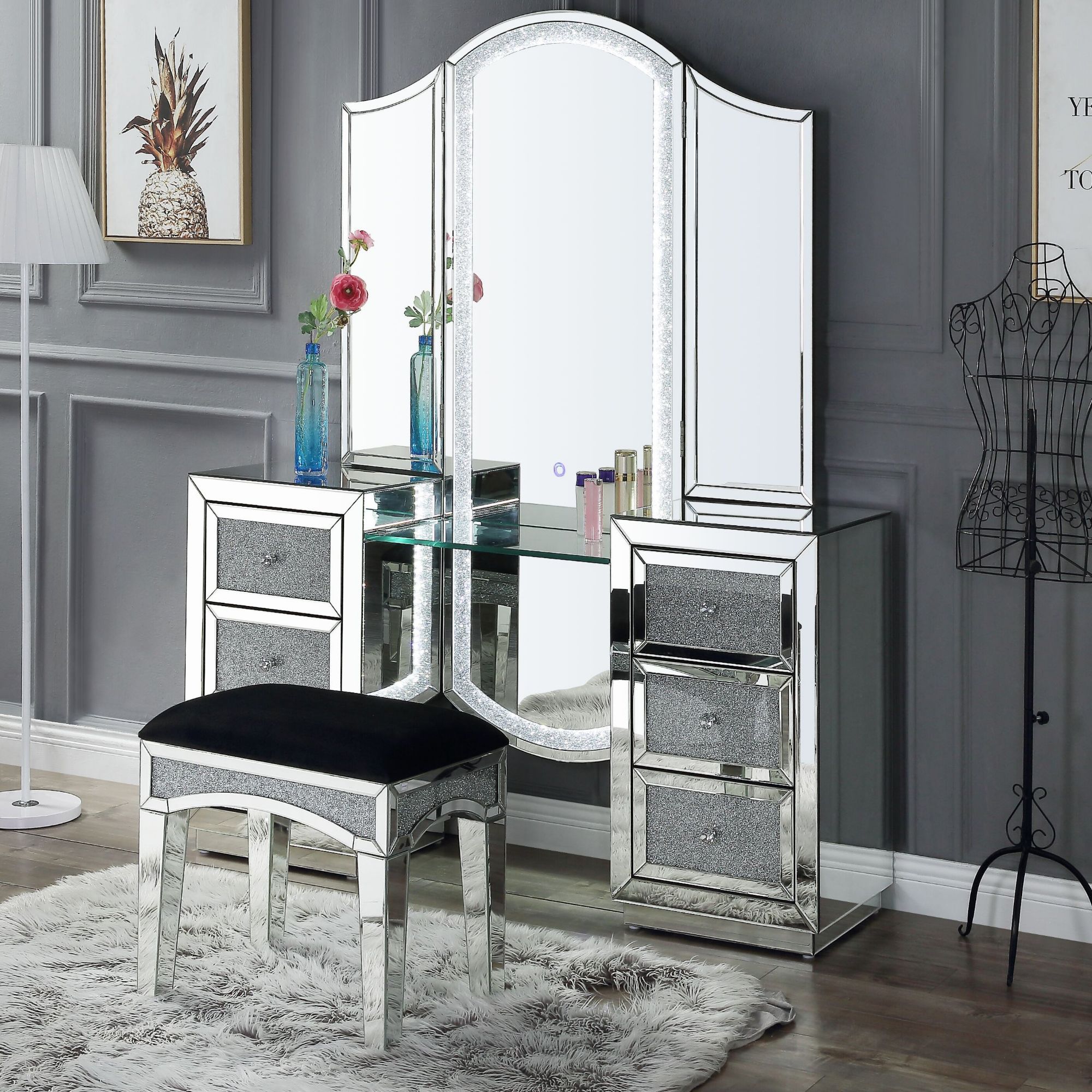KINSEY Mirrored Vanity Station Set