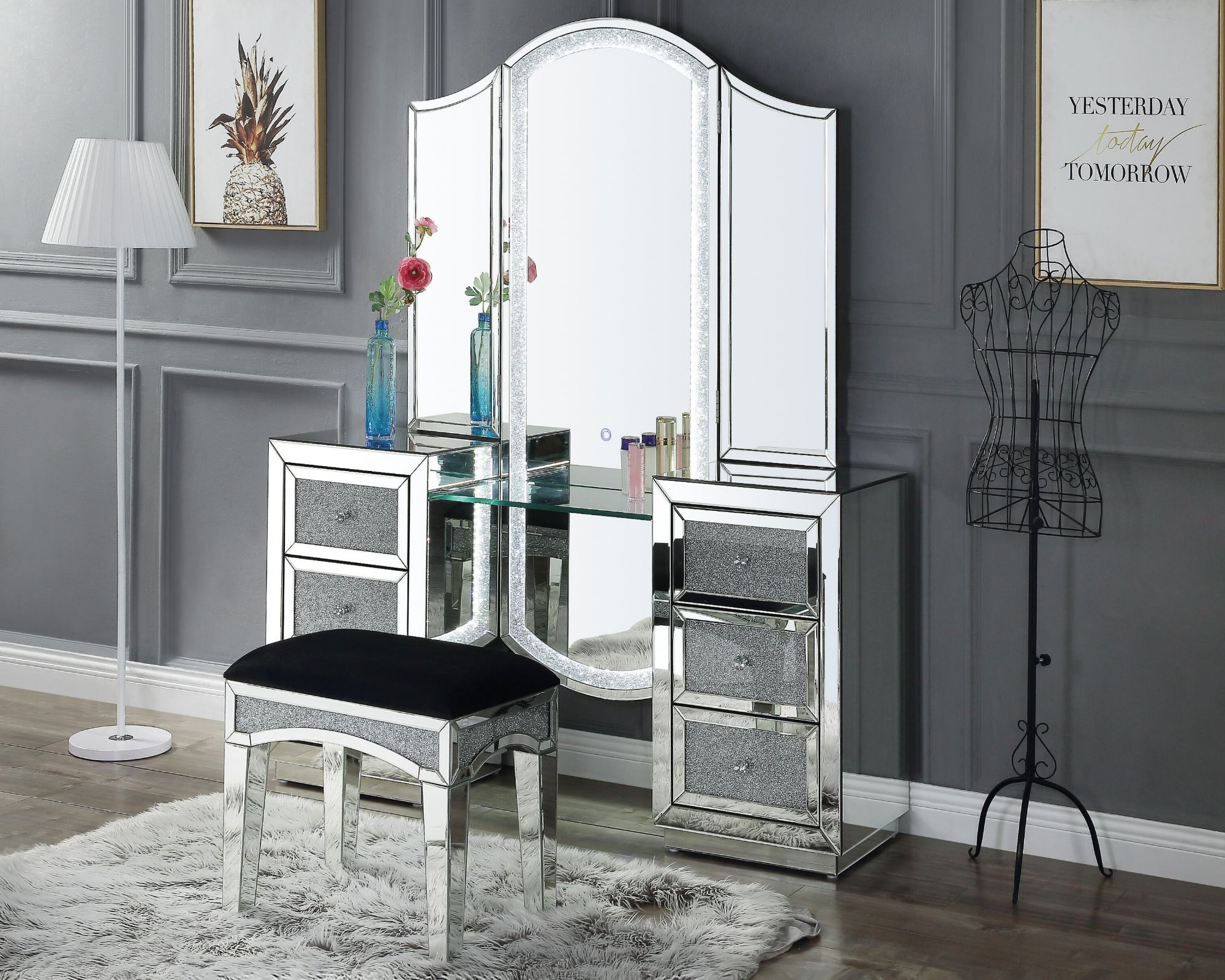 KINSEY Mirrored Vanity Station Set