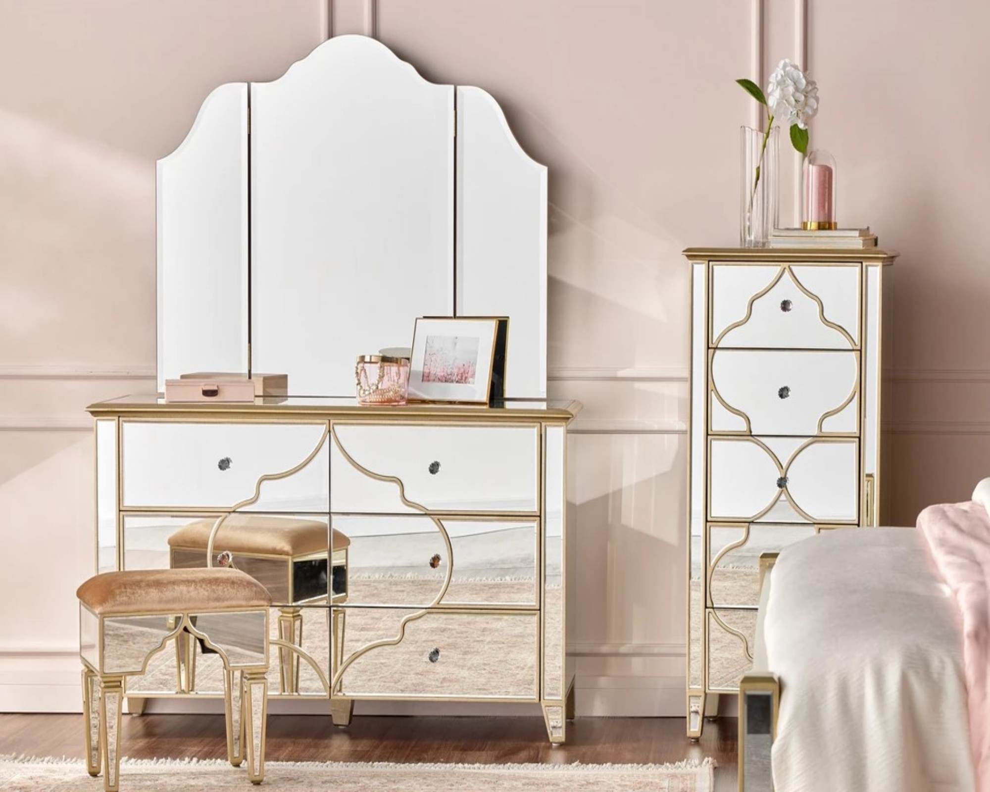 NIZAM Mirrored Moroccan Gold Collection - Vanity Chest