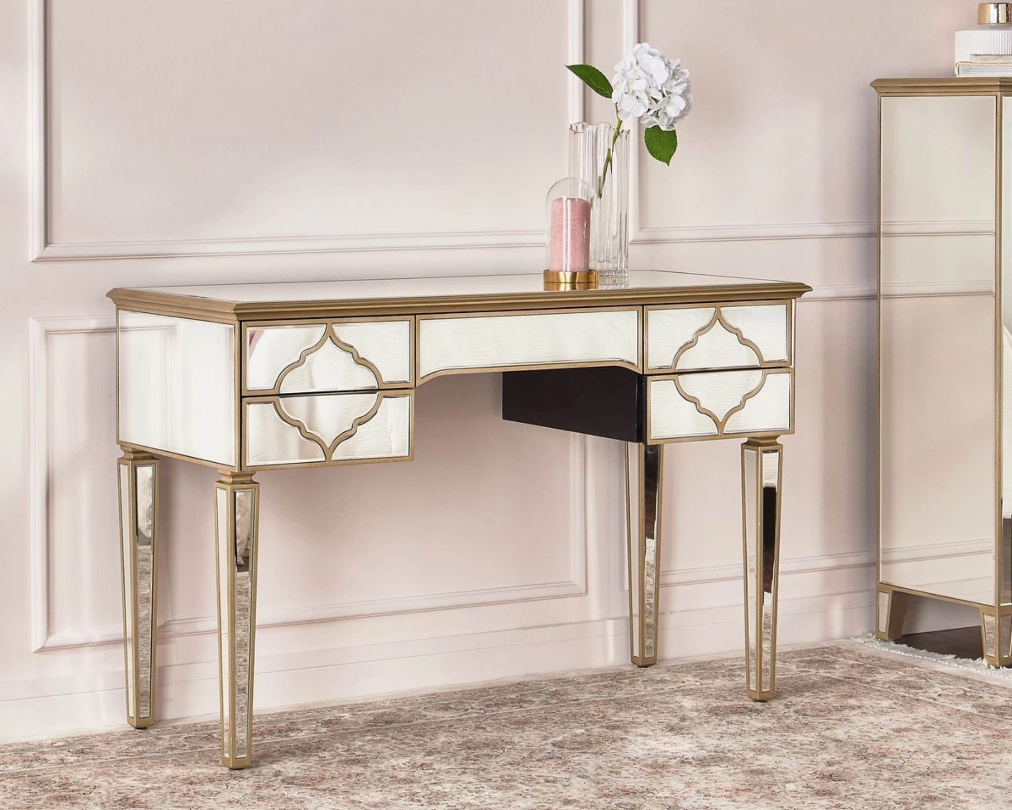 NIZAM Mirrored Moroccan Gold Collection - Vanity Console