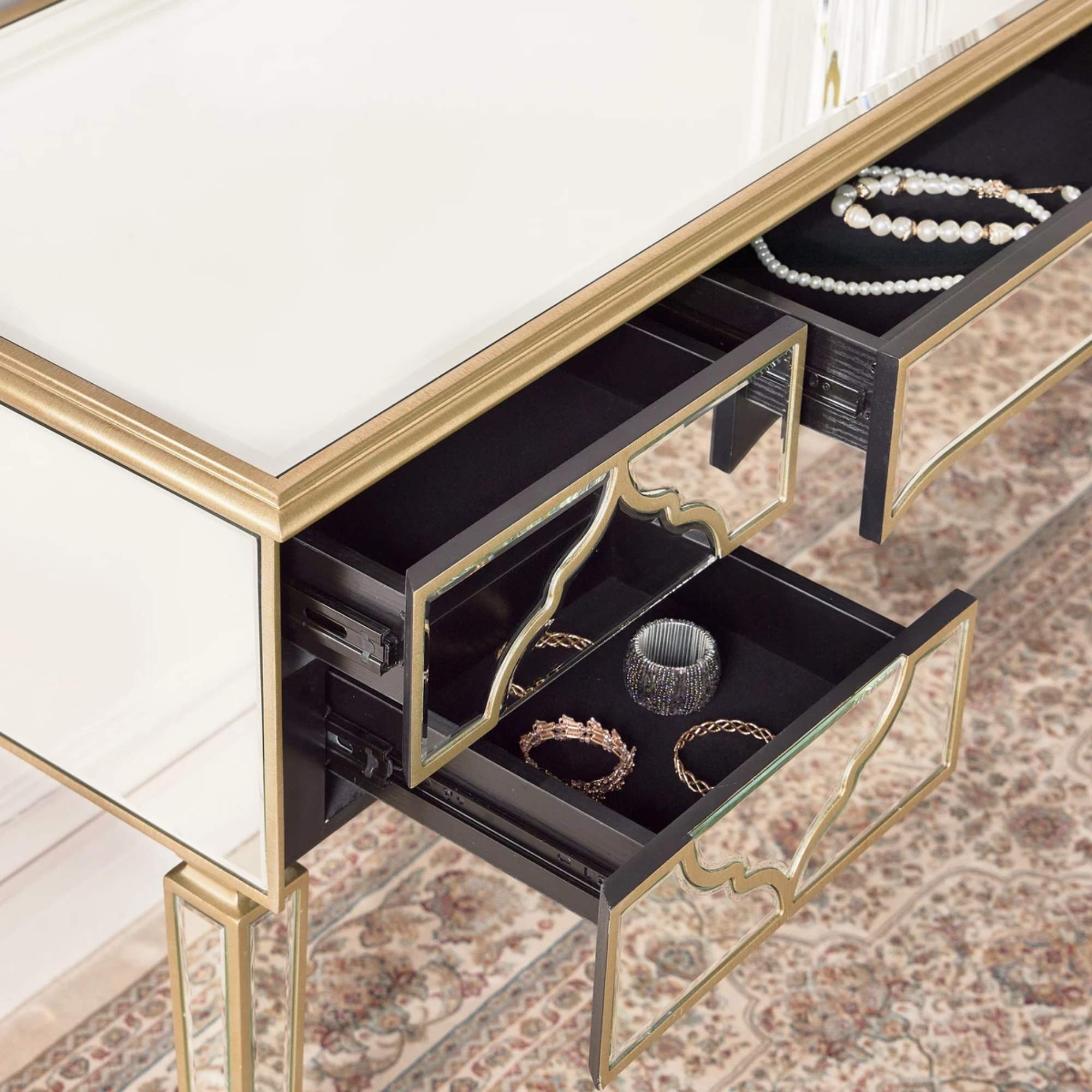 NIZAM Mirrored Moroccan Gold Collection - Vanity Console