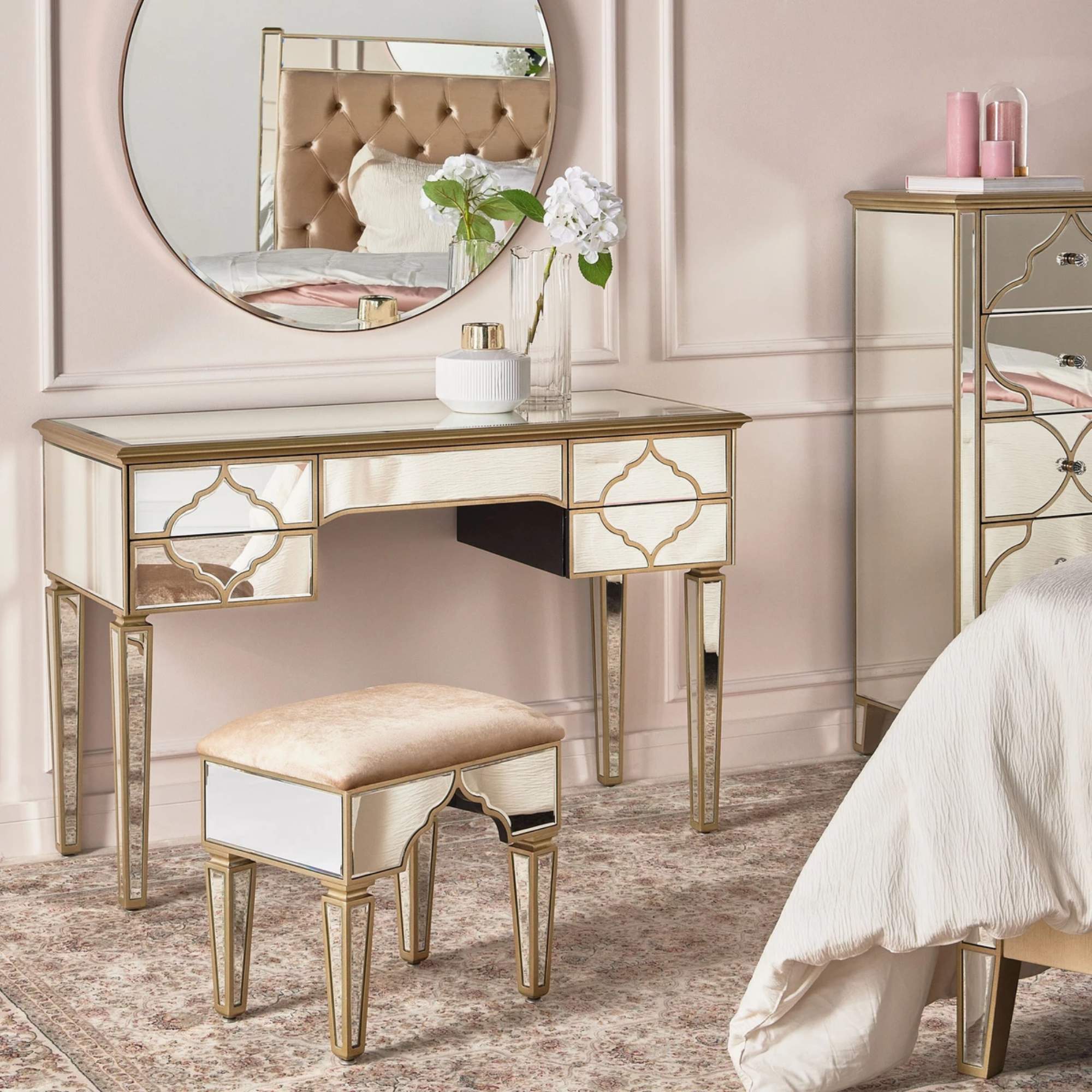 NIZAM Mirrored Moroccan Gold Collection - Vanity Console