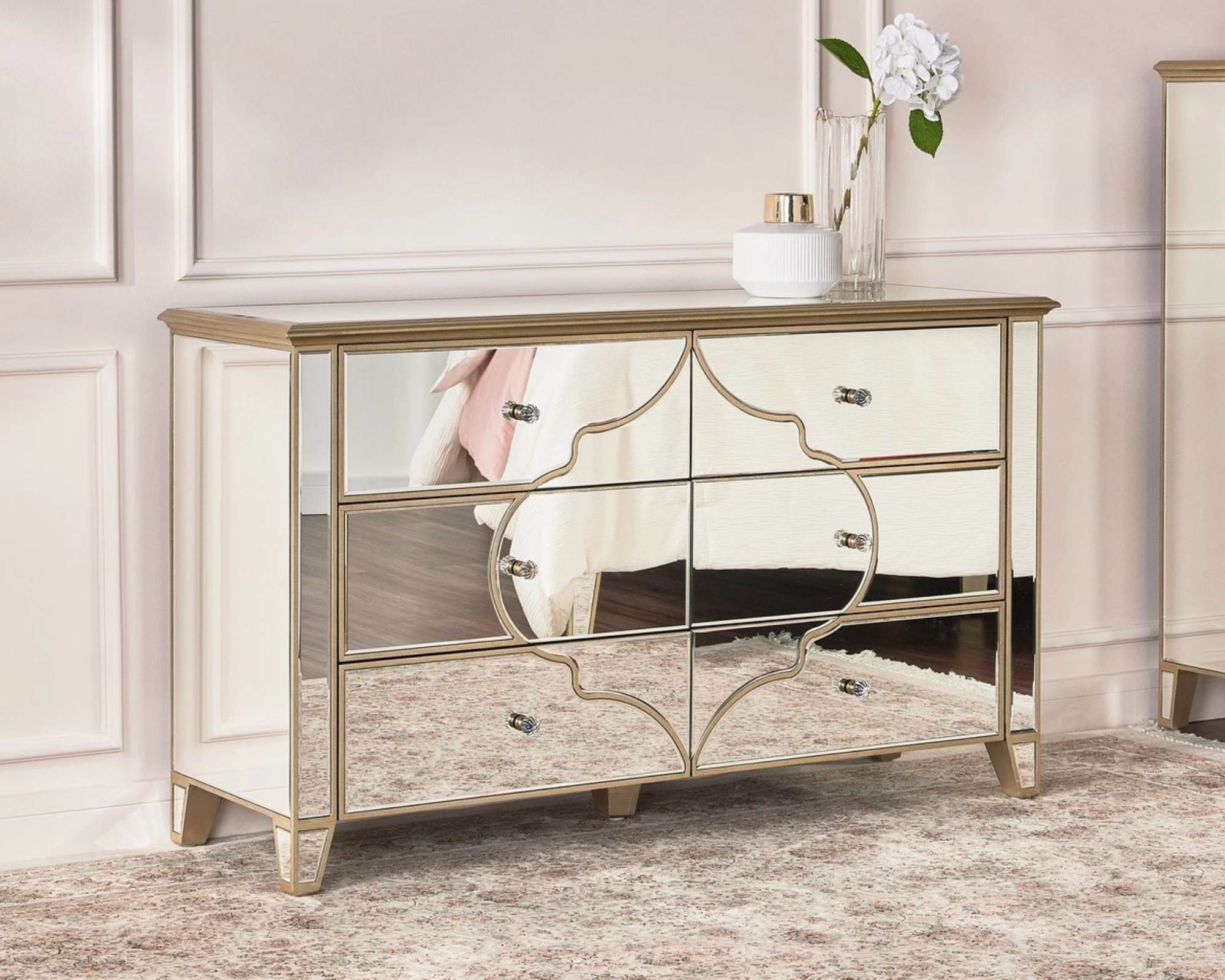 NIZAM Mirrored Moroccan Gold Collection - Vanity Dresser