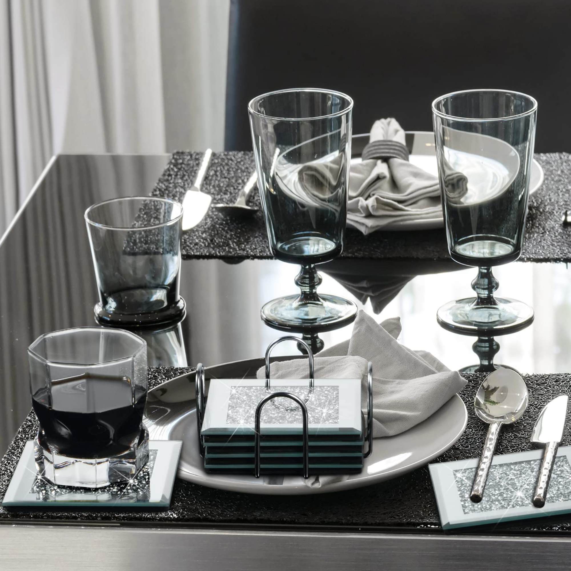 NORALI Diamond Crush Mirrored Coaster Set