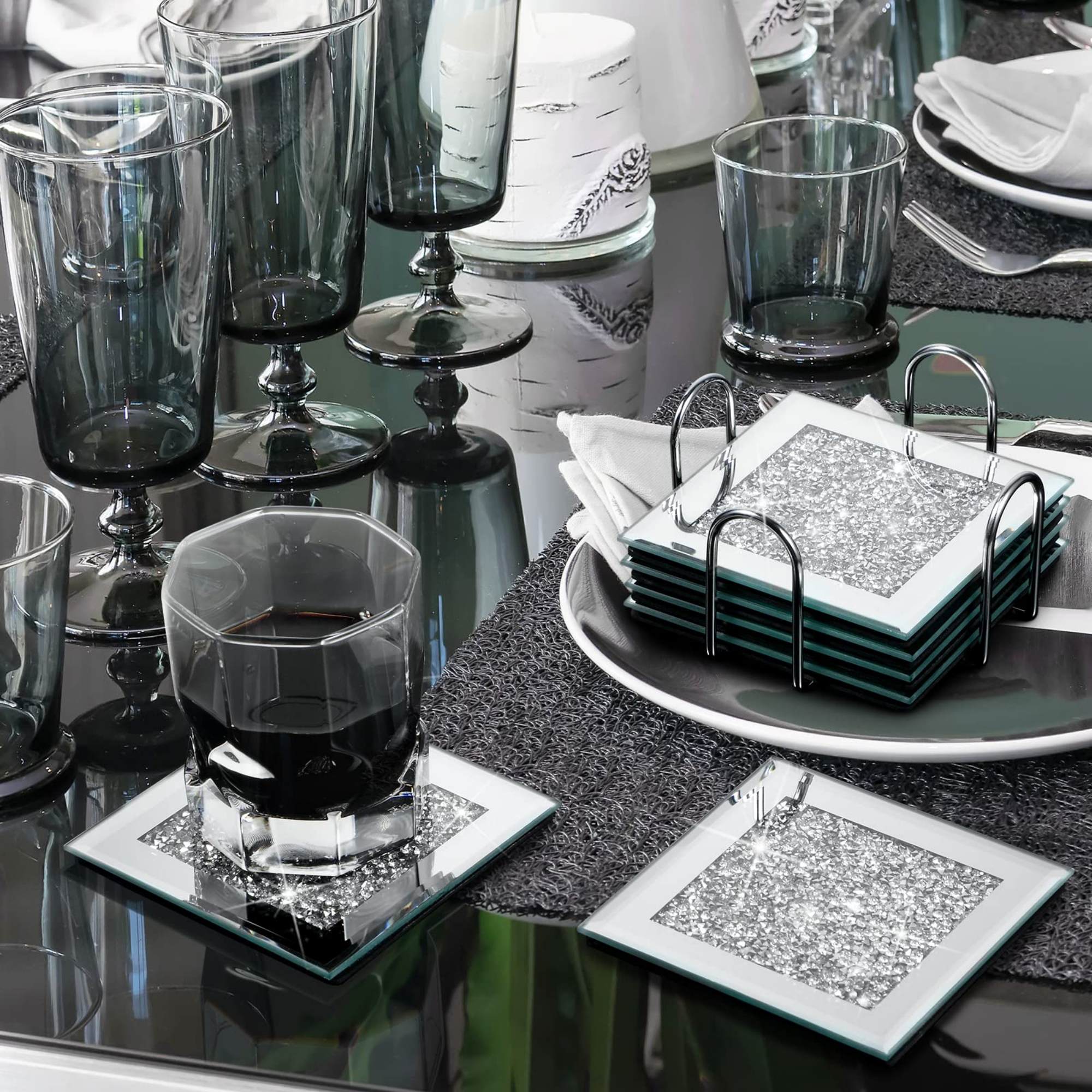 NORALI Diamond Crush Mirrored Coaster Set