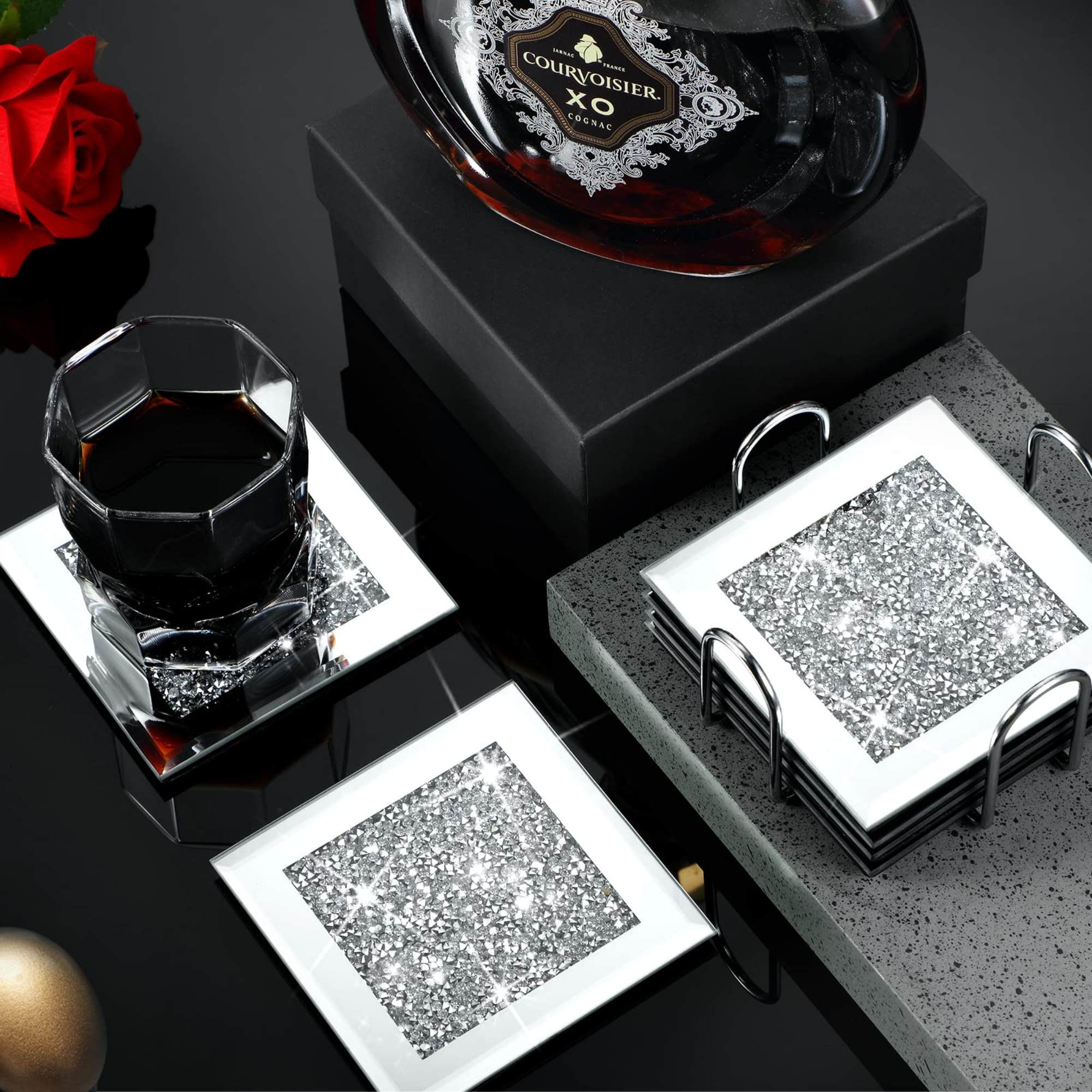 NORALI Diamond Crush Mirrored Coaster Set