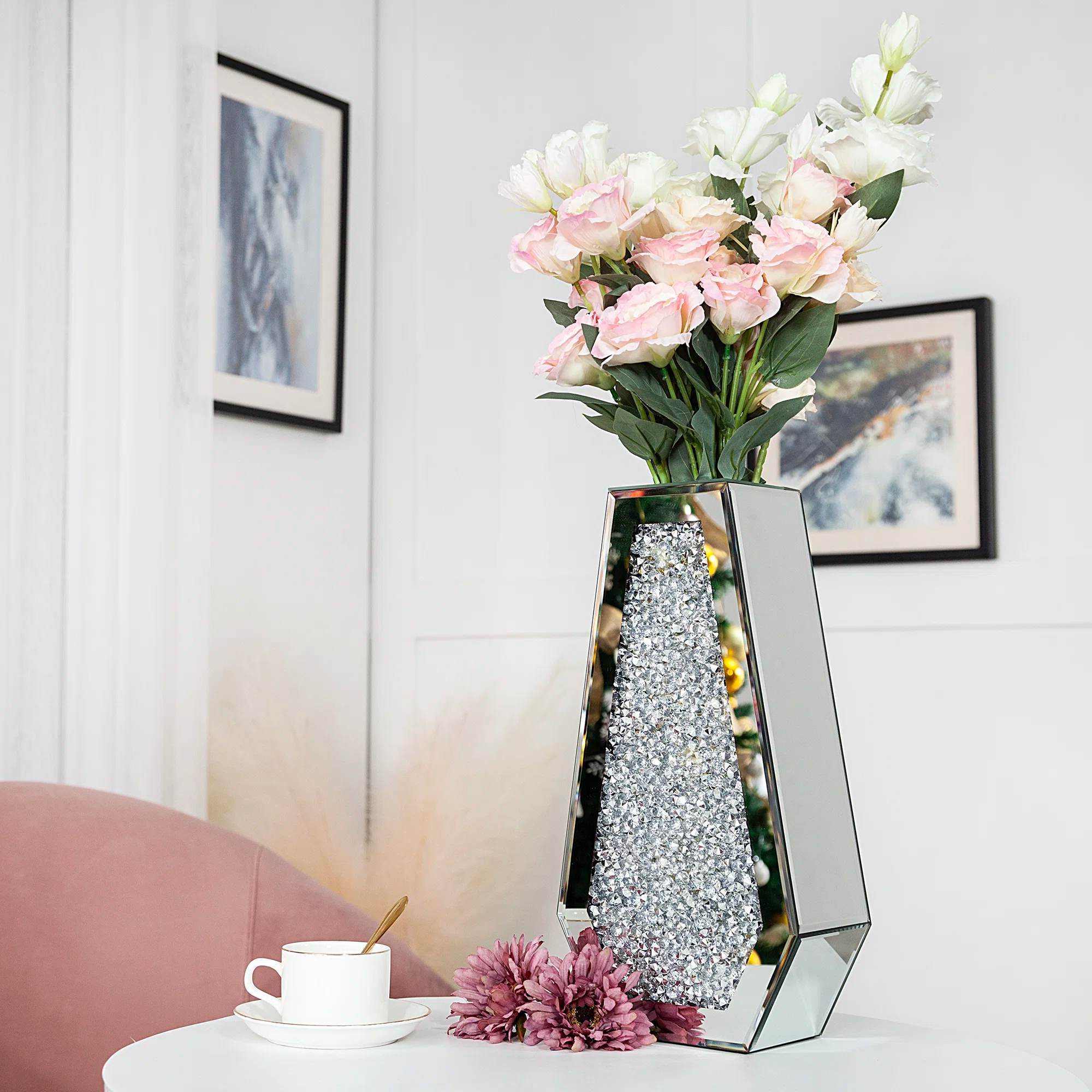 NORALI Diamond Crush Mirrored Planter Vase