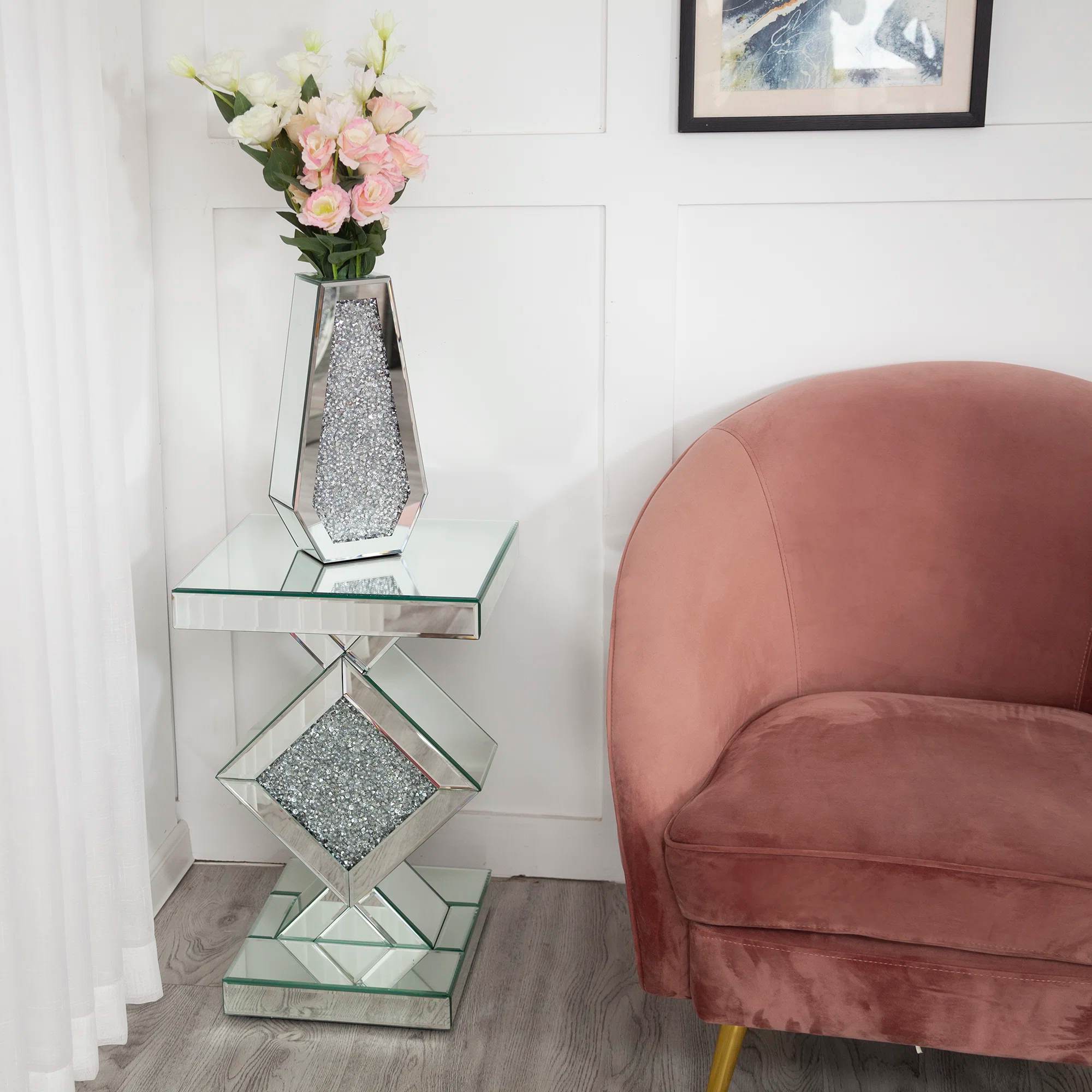 NORALI Diamond Crush Mirrored Planter Vase