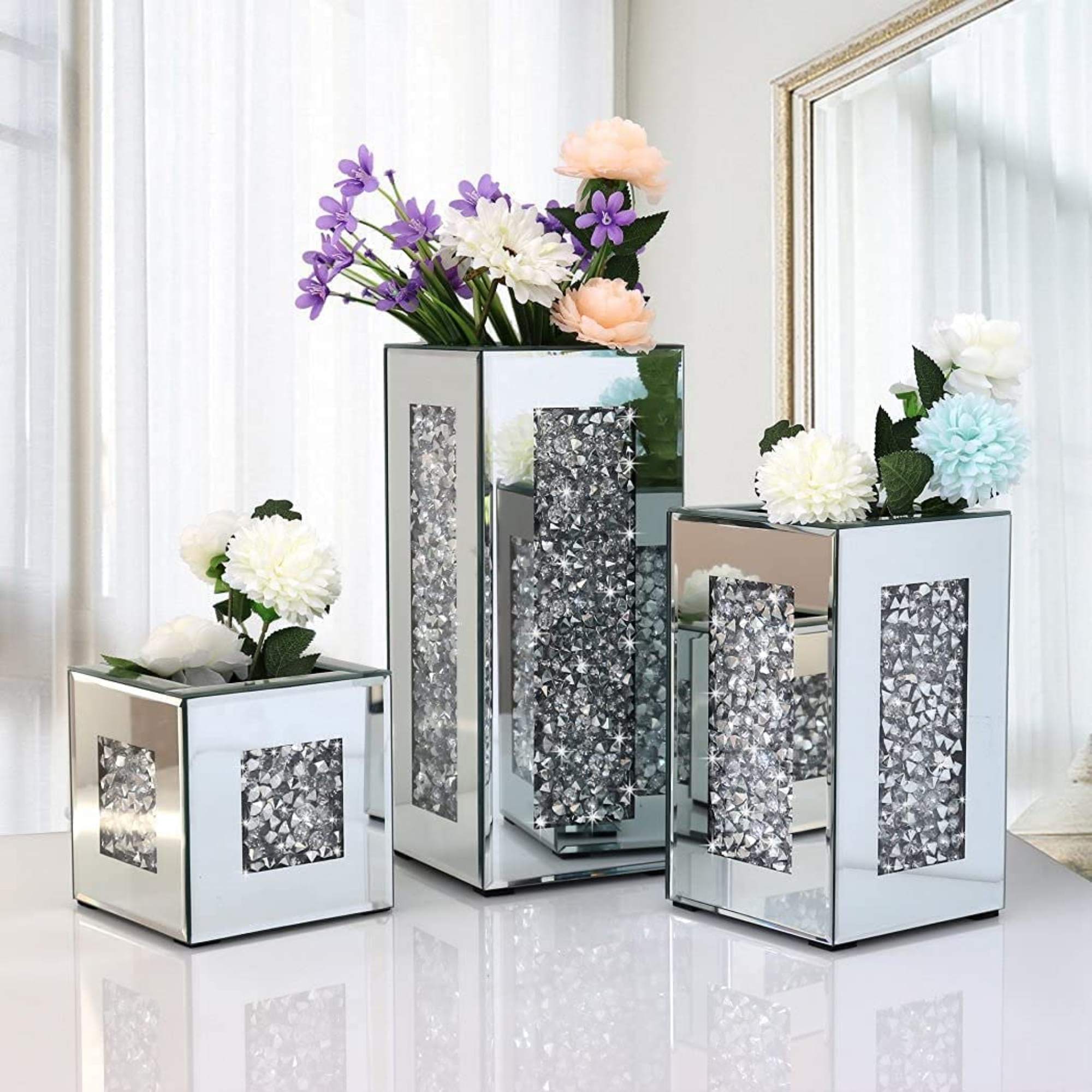 NORALI Faux Diamond Mirrored Planter Vase