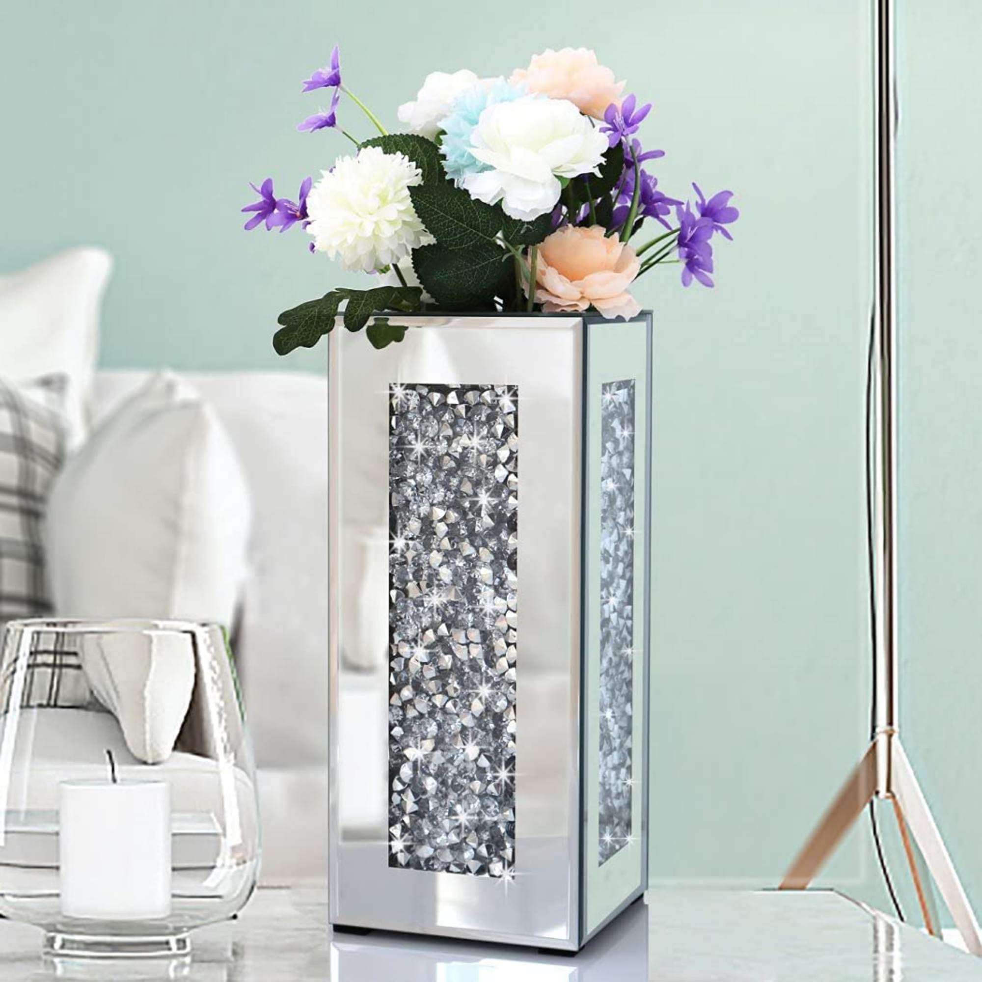 NORALI Faux Diamond Mirrored Planter Vase
