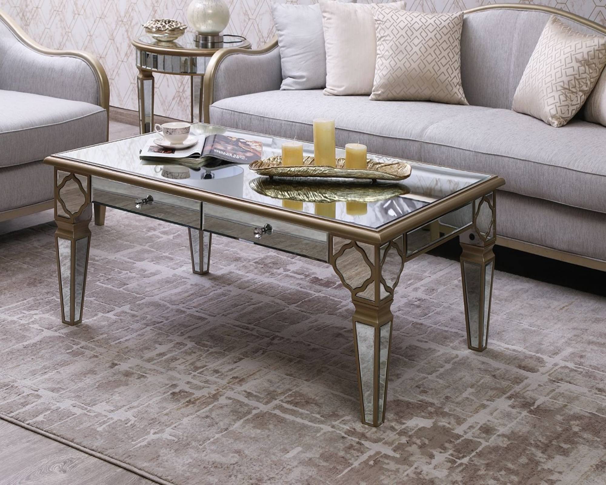 QUILLA Mirrored Moroccan Gold Collection - Coffee Table