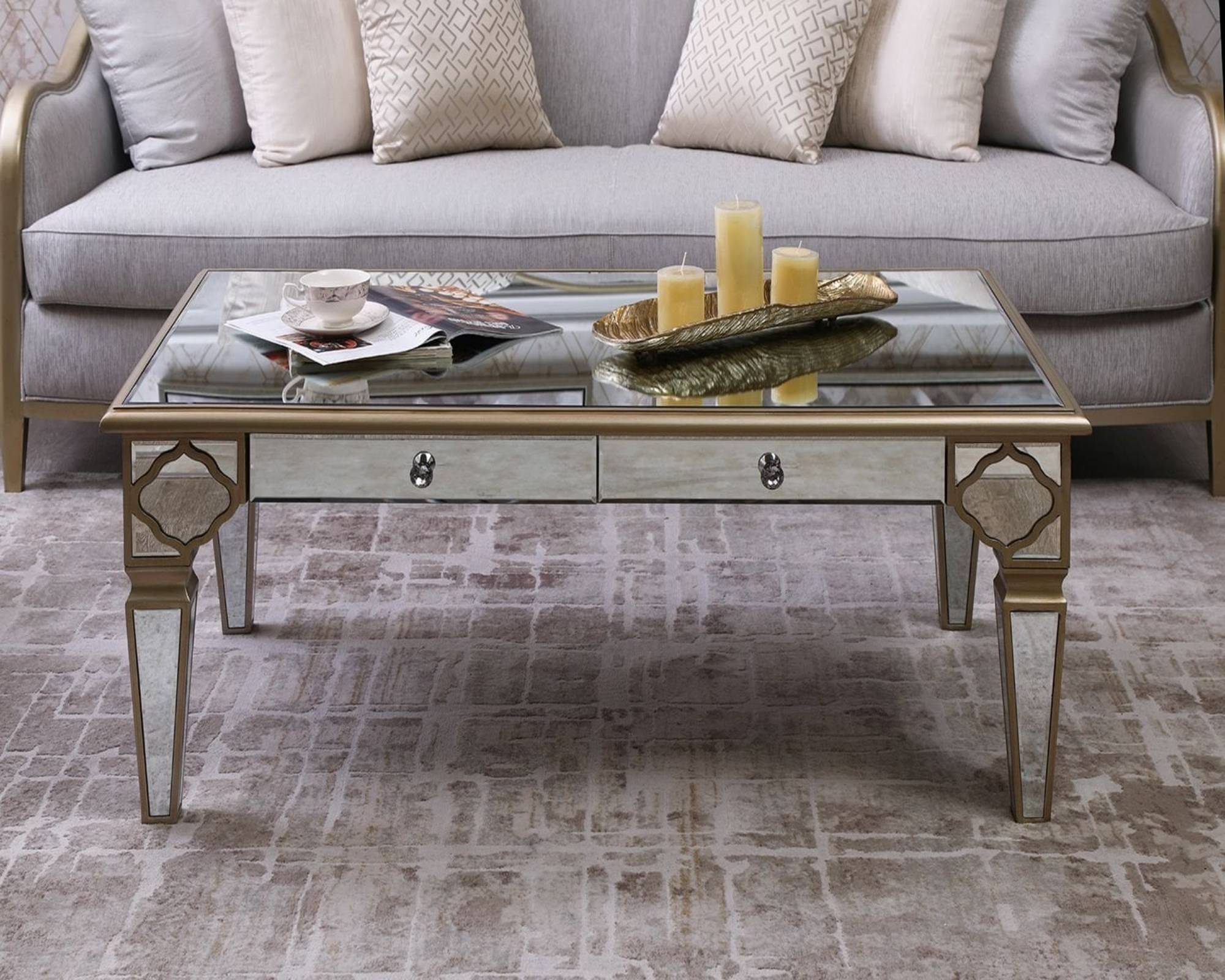 QUILLA Mirrored Moroccan Gold Collection - Coffee Table