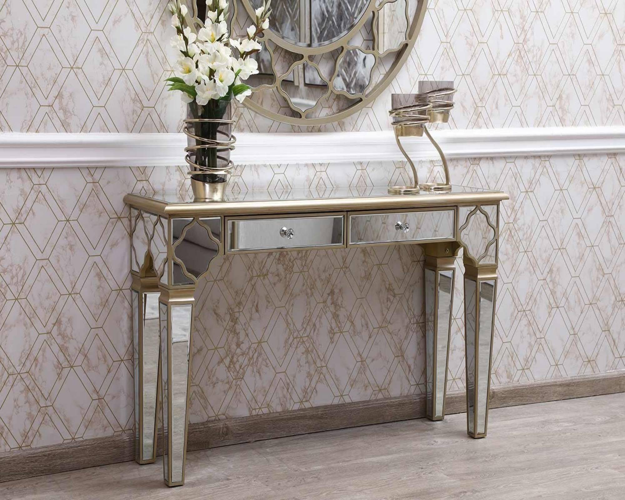 QUILLA Mirrored Moroccan Gold Collection - Console Table