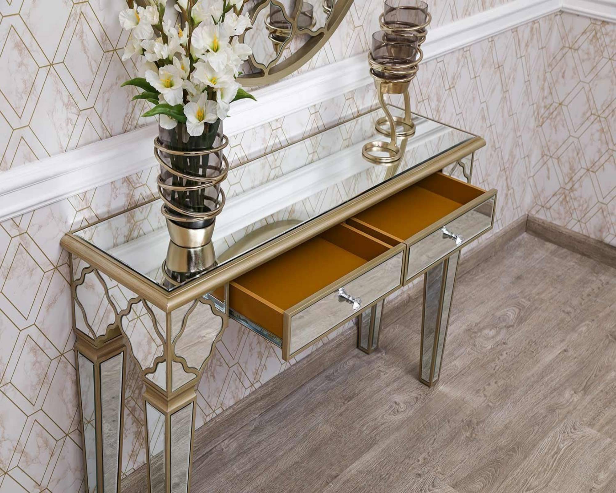 QUILLA Mirrored Moroccan Gold Collection - Console Table