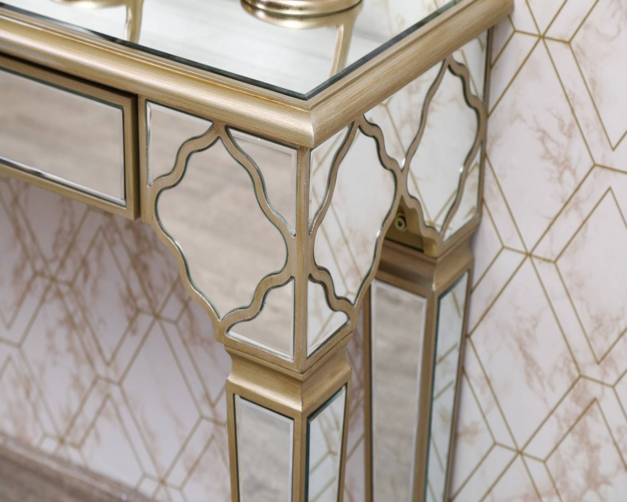 QUILLA Mirrored Moroccan Gold Collection - Console Table