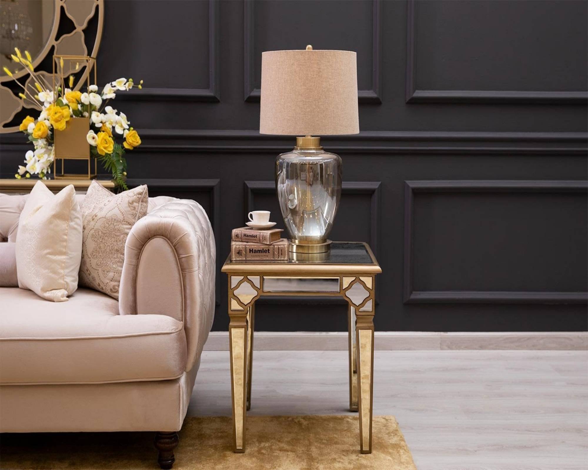 QUILLA Mirrored Moroccan Gold Collection - End Table