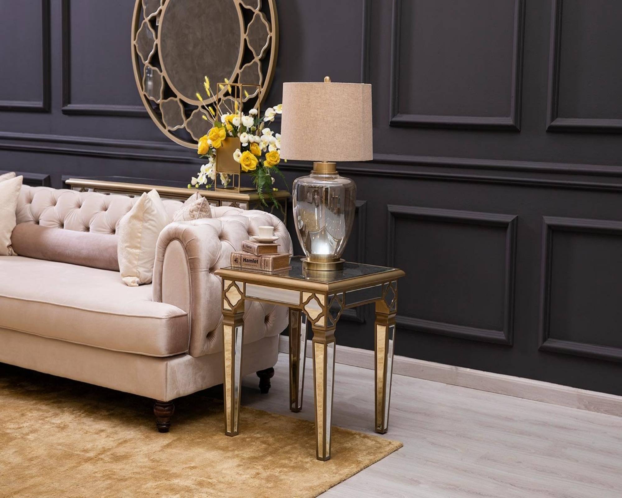 QUILLA Mirrored Moroccan Gold Collection - End Table