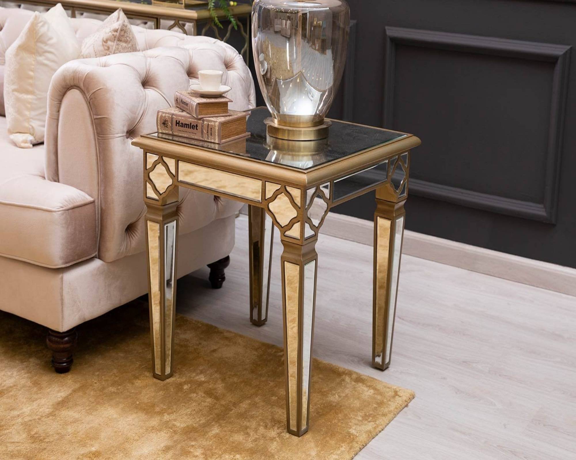 QUILLA Mirrored Moroccan Gold Collection - End Table