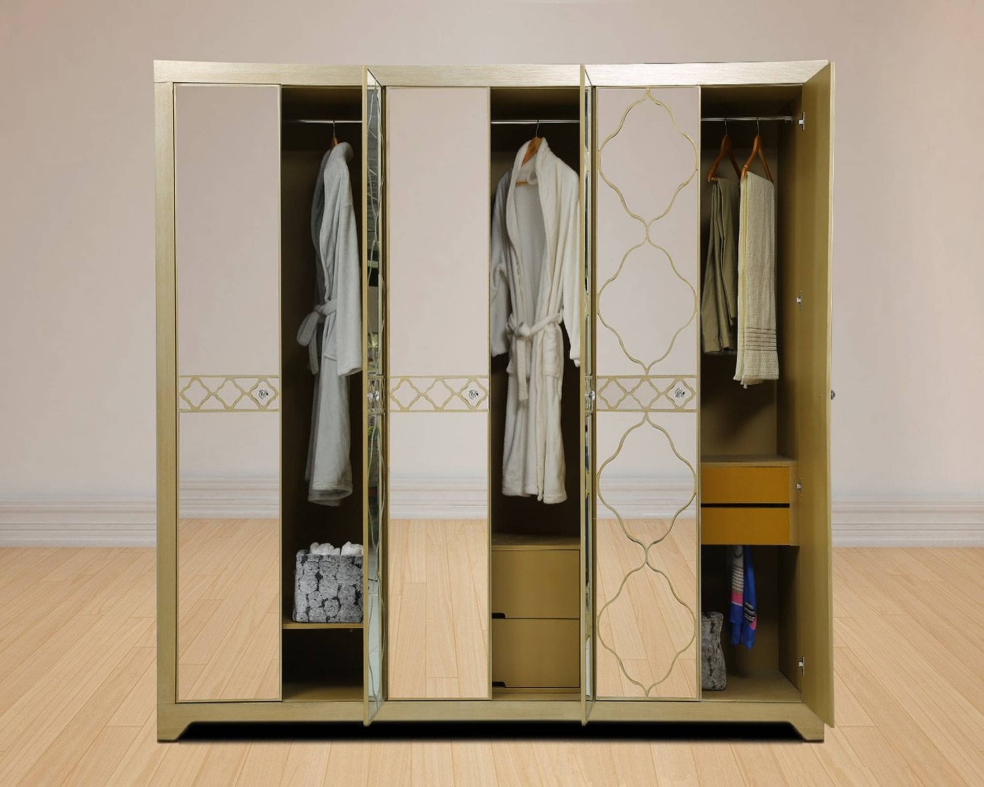 QUILLA Mirrored Moroccan Gold Collection - Wardrobe