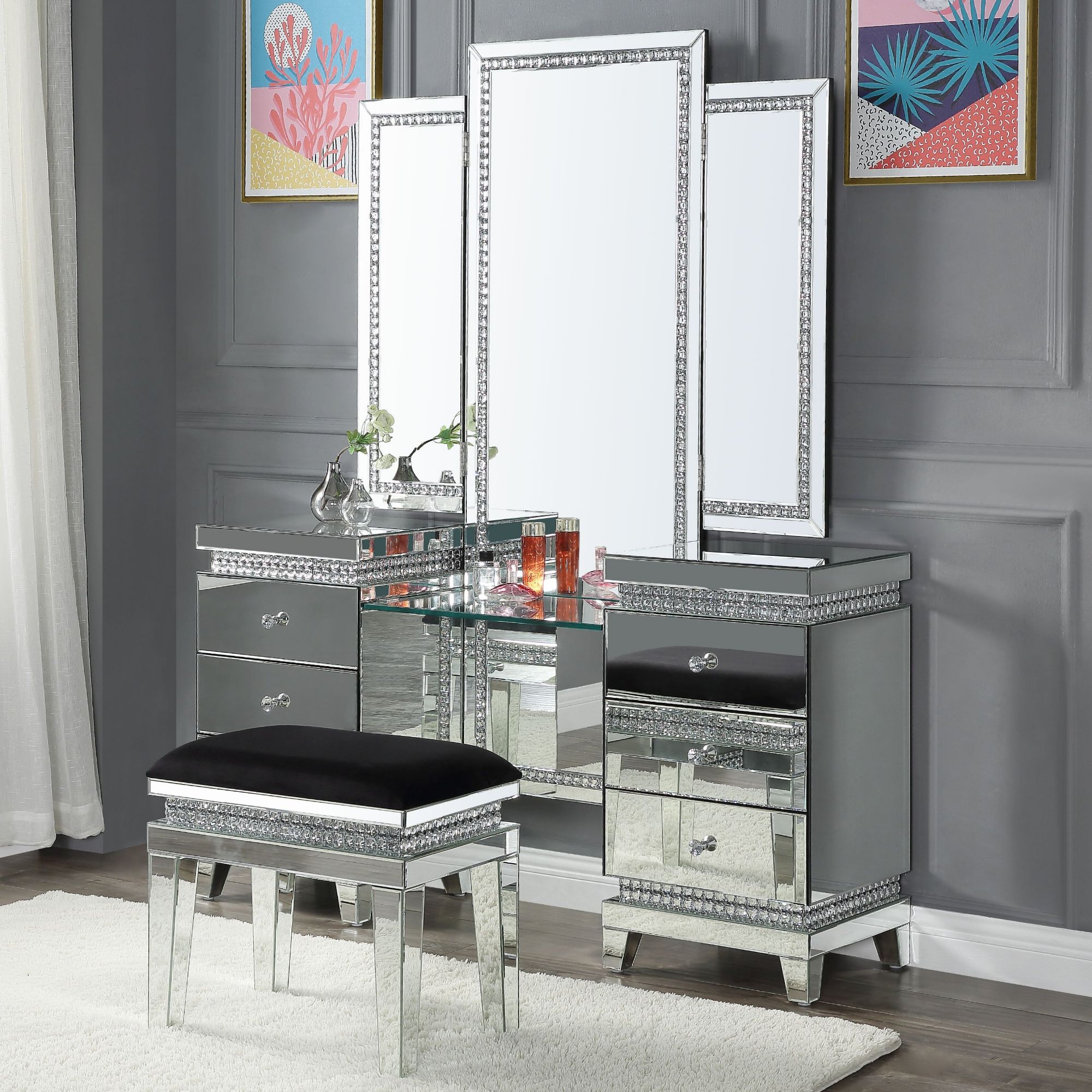 TAL Mirrored Vanity Station Set