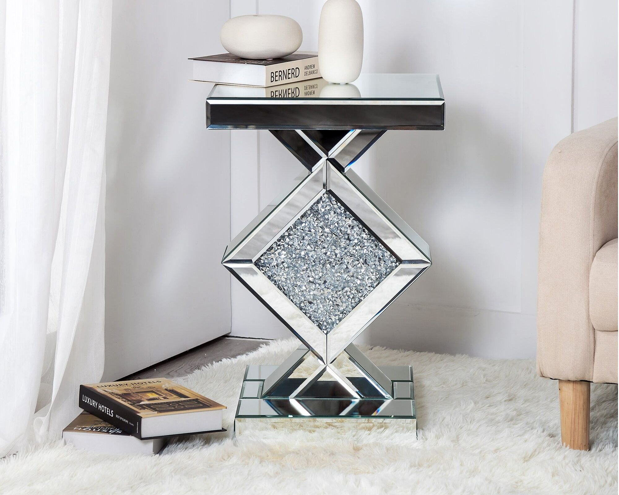 ZOROS Mirrored Pedestal Side Table