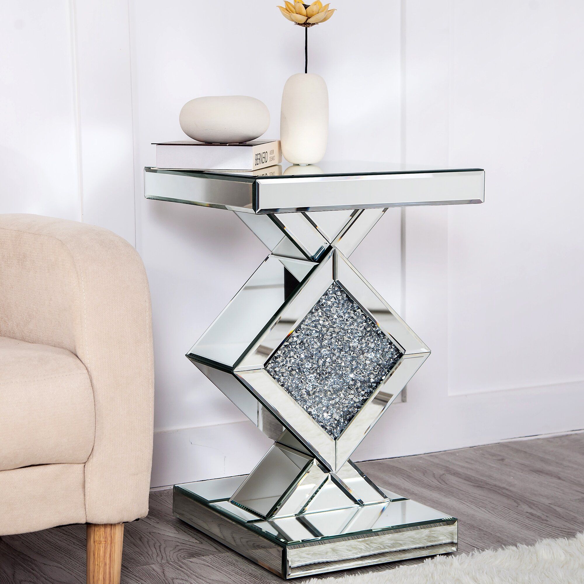 ZOROS Mirrored Pedestal Side Table