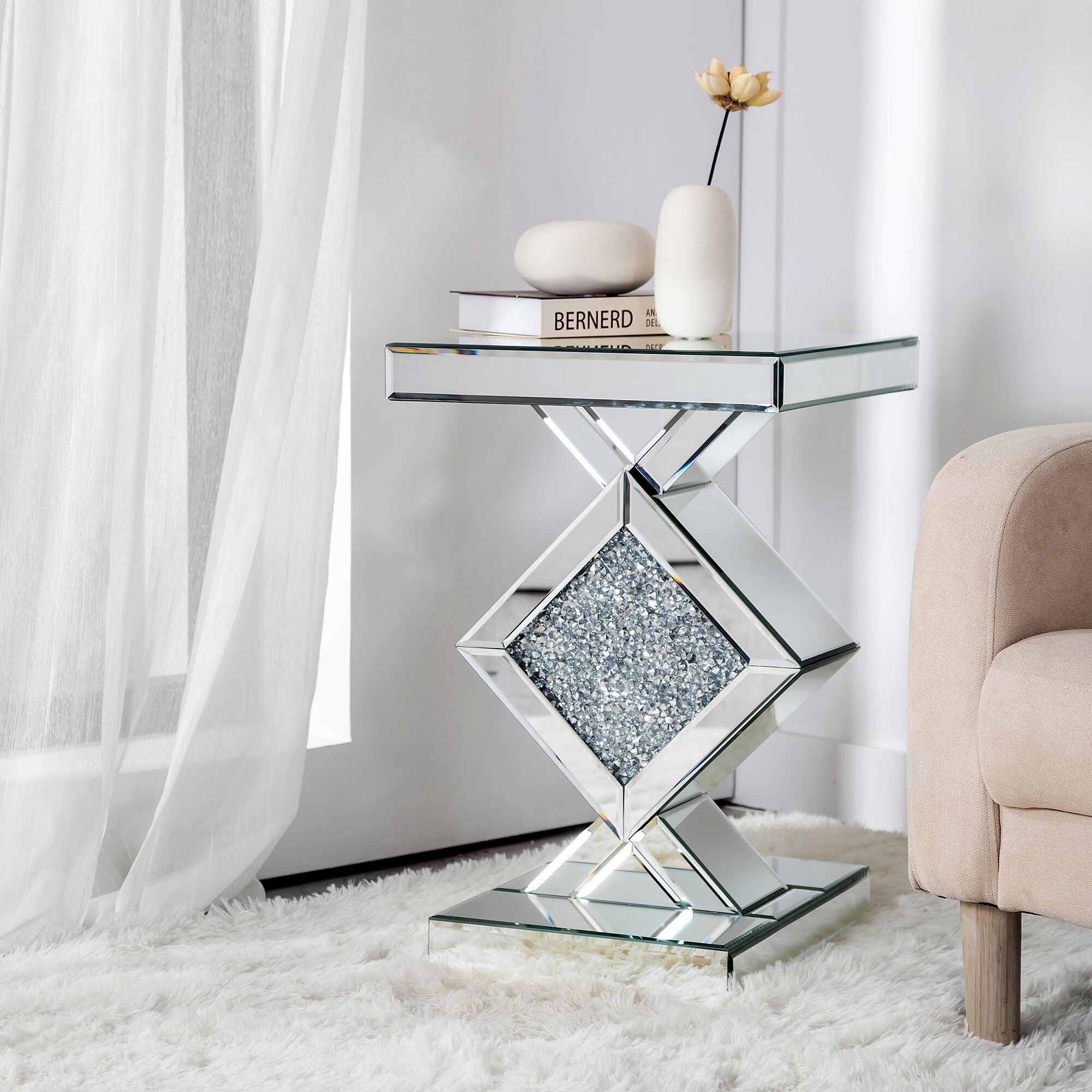 ZOROS Mirrored Pedestal Side Table