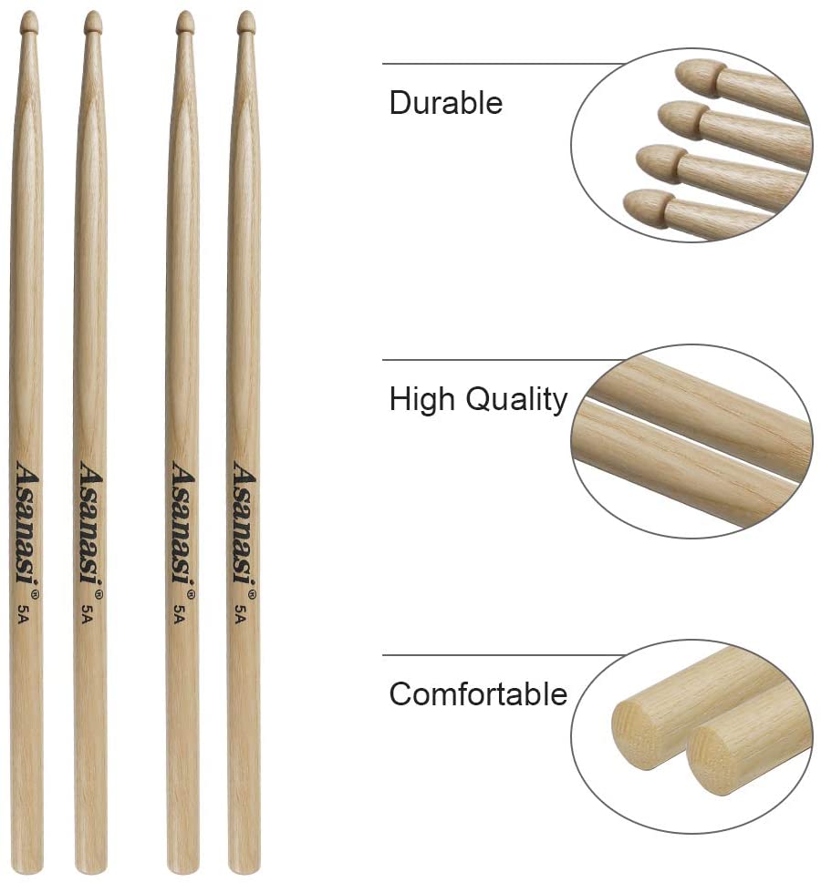 Asanasi 5A Drum Sticks American Hickory Wood Drumsticks