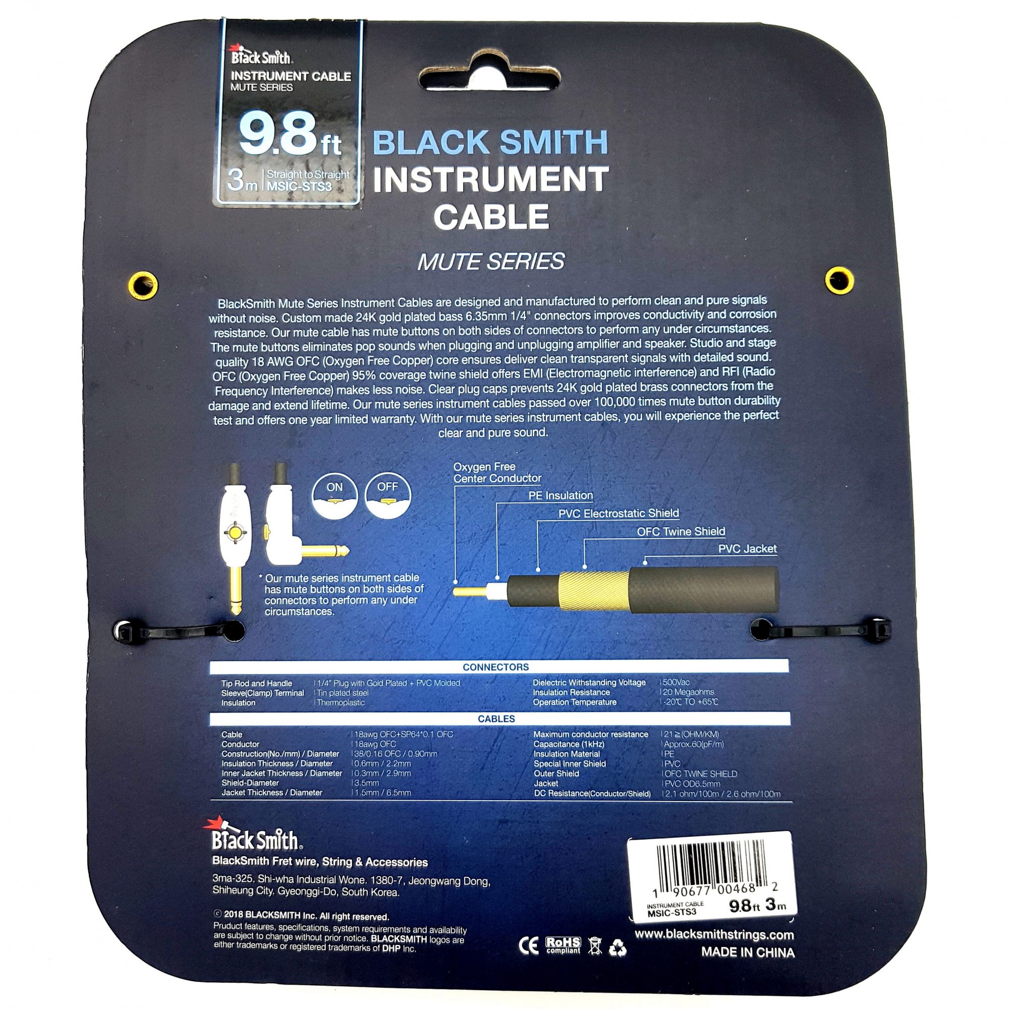 Blacksmith Mute Series Instrument Cable 3m