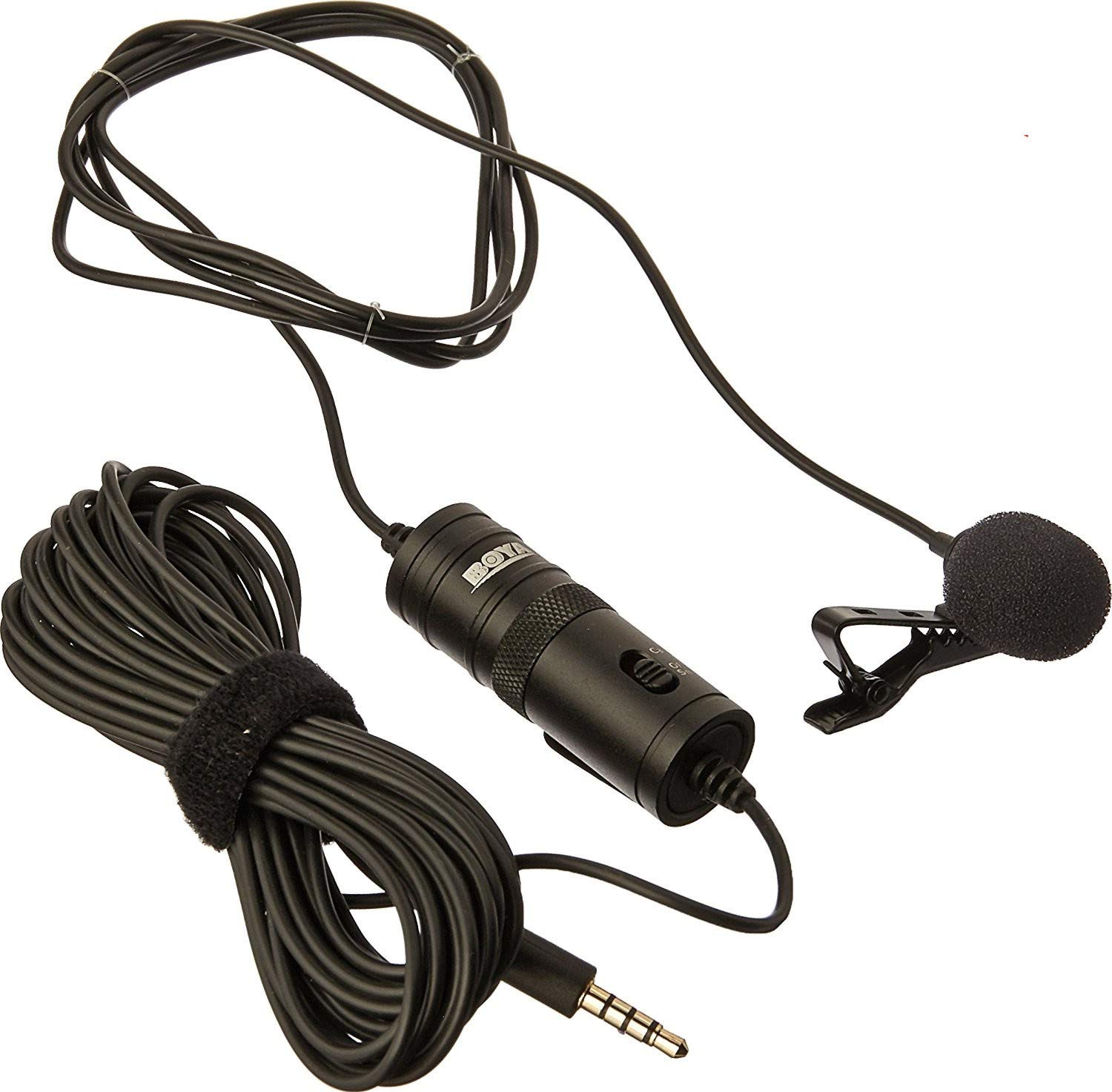 Boya BYM1 Omnidirectional Lavalier Condenser Microphone with 20ft Audio Cable Black