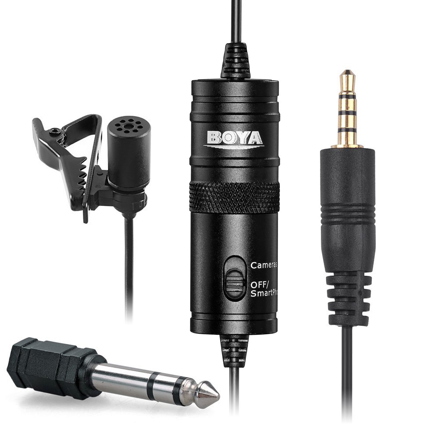 Boya BYM1 Omnidirectional Lavalier Condenser Microphone with 20ft Audio Cable Black