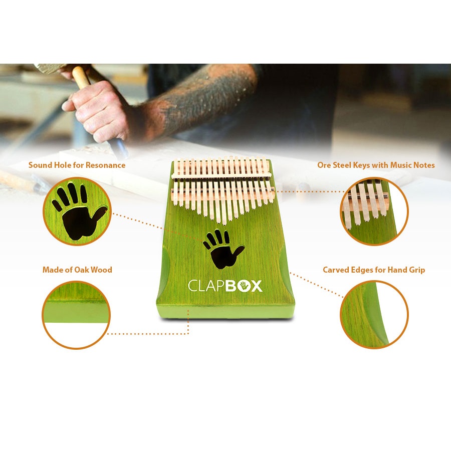 Clapbox 17 Keys Kalimba Green with Tune Hammer