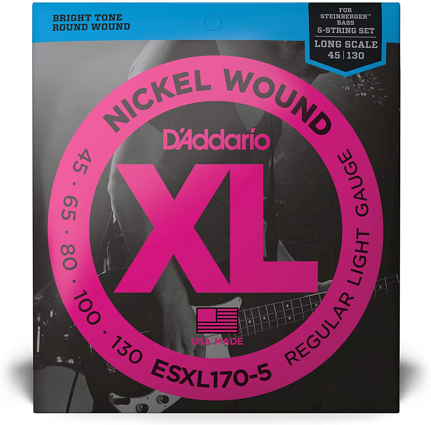 DAddario EXL170-5 5-String Nickel Wound Bass Guitar Strings Light 45-130