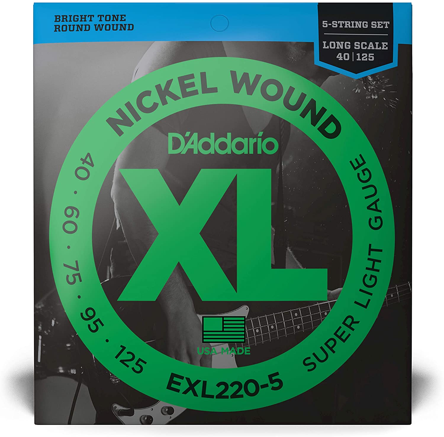DAddario EXL220-5 5-String Nickel Wound Bass Guitar Strings Super Light 40-125