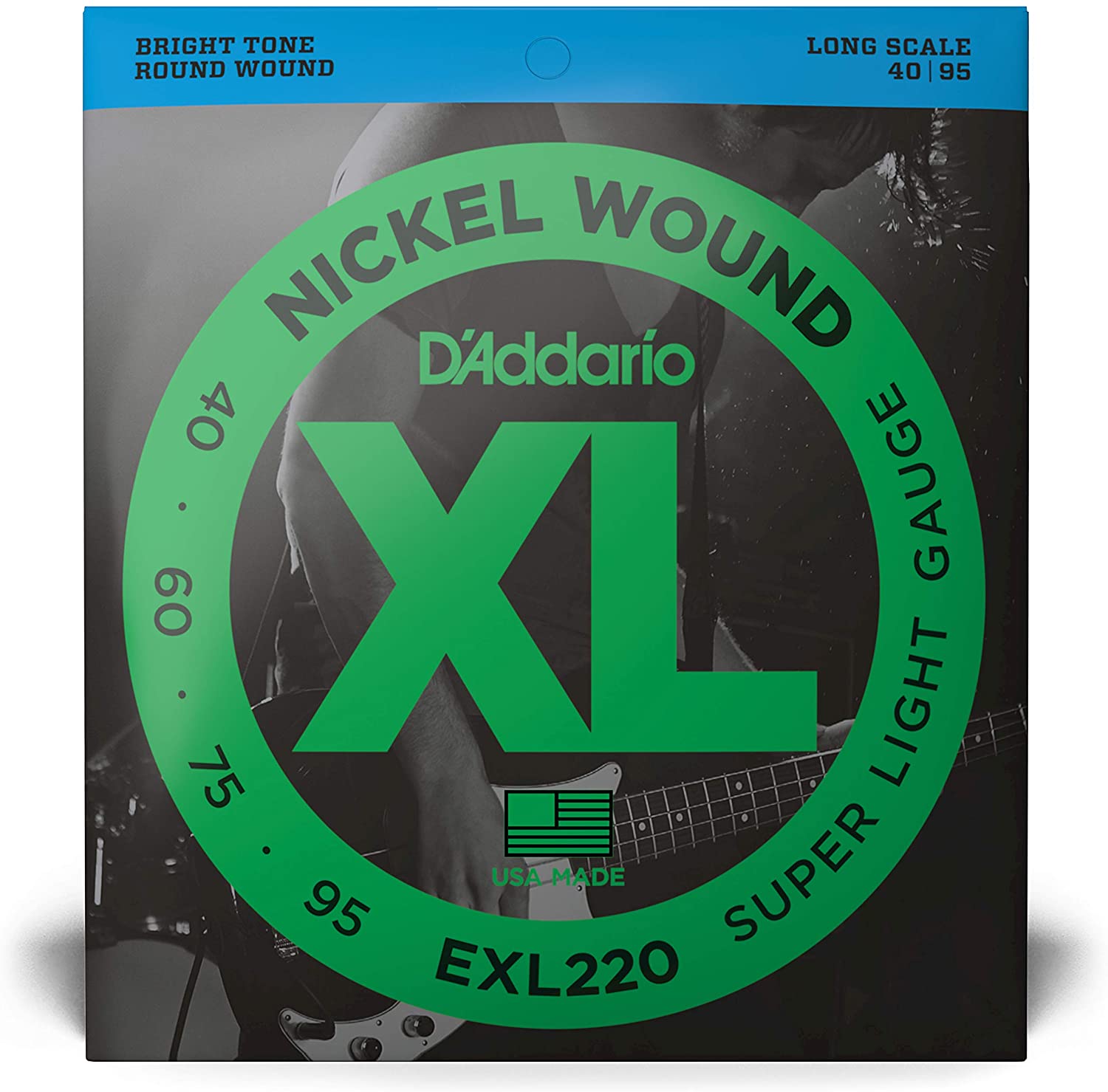 DAddario EXL220 Nickel Wound Bass Guitar Strings Super Light 40-95