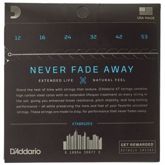 DAddario XTABR1253 XT 8020 Bronze Acoustic Guitar Strings - 12-053 Light