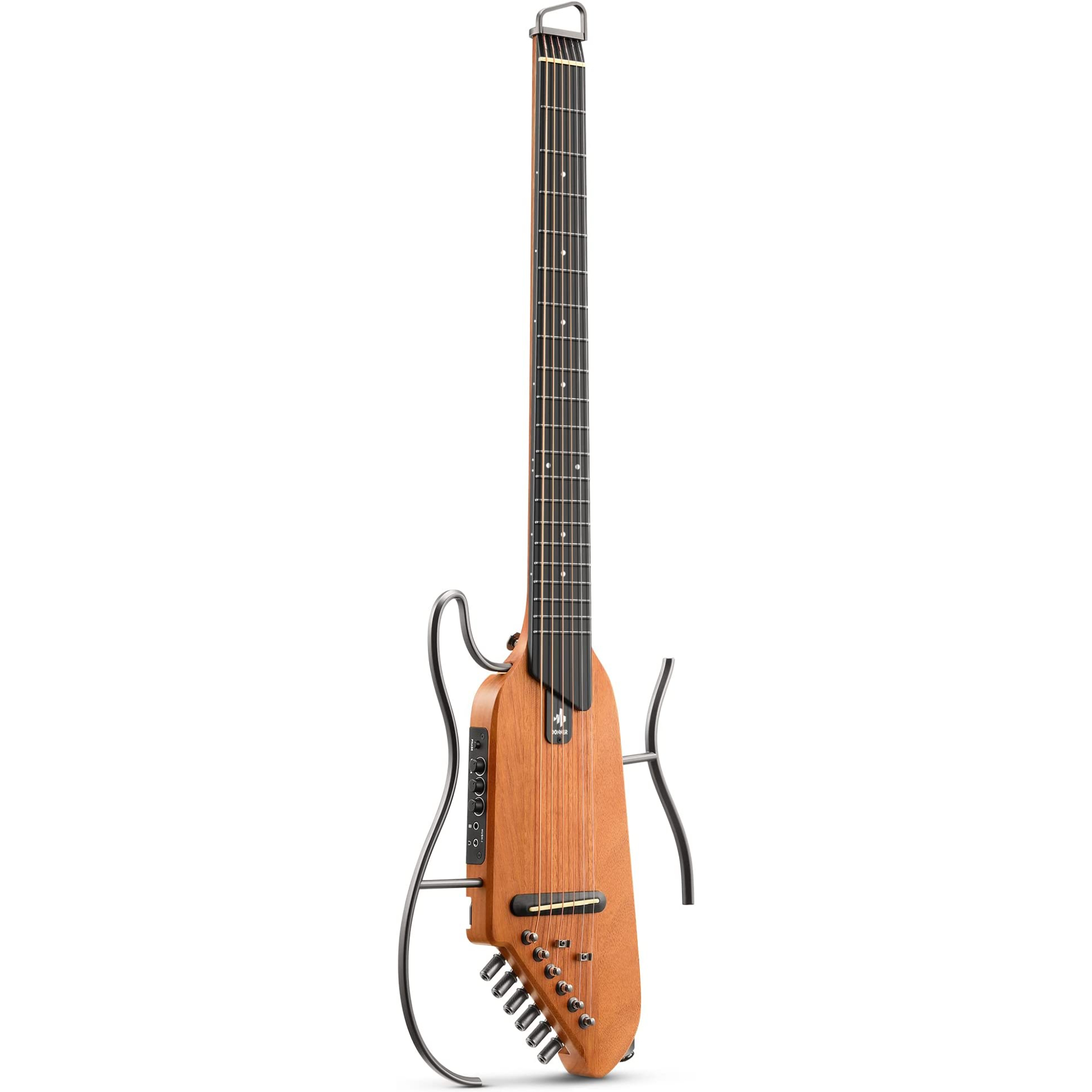Donner TravelSilent Guitar HUSH-I Headless Guitar Removable Frames Ultra Light Acoustic Electric Guitar with Gig Bag and Accessories Mahogany